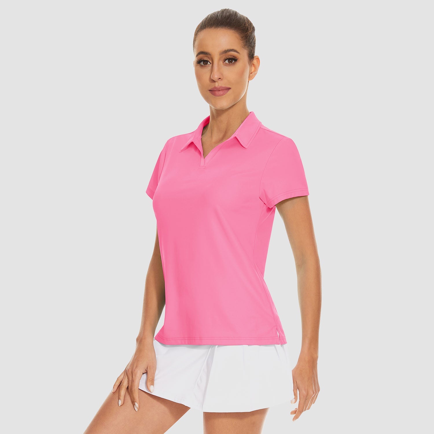 Women's golf polo shirt light blue V-neck collar UPF 50+ quick-dry 4-way stretch athletic fit
