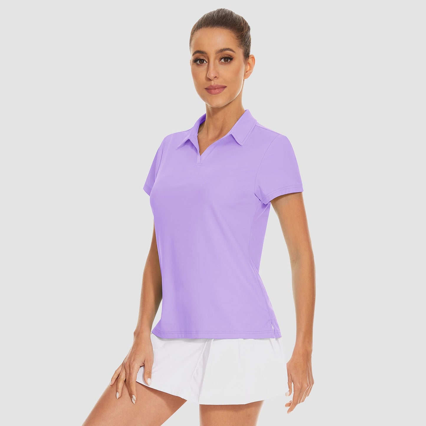 Women's golf polo shirt UPF 50+ V-neck collar quick-dry 4-way stretch lightweight sun protection