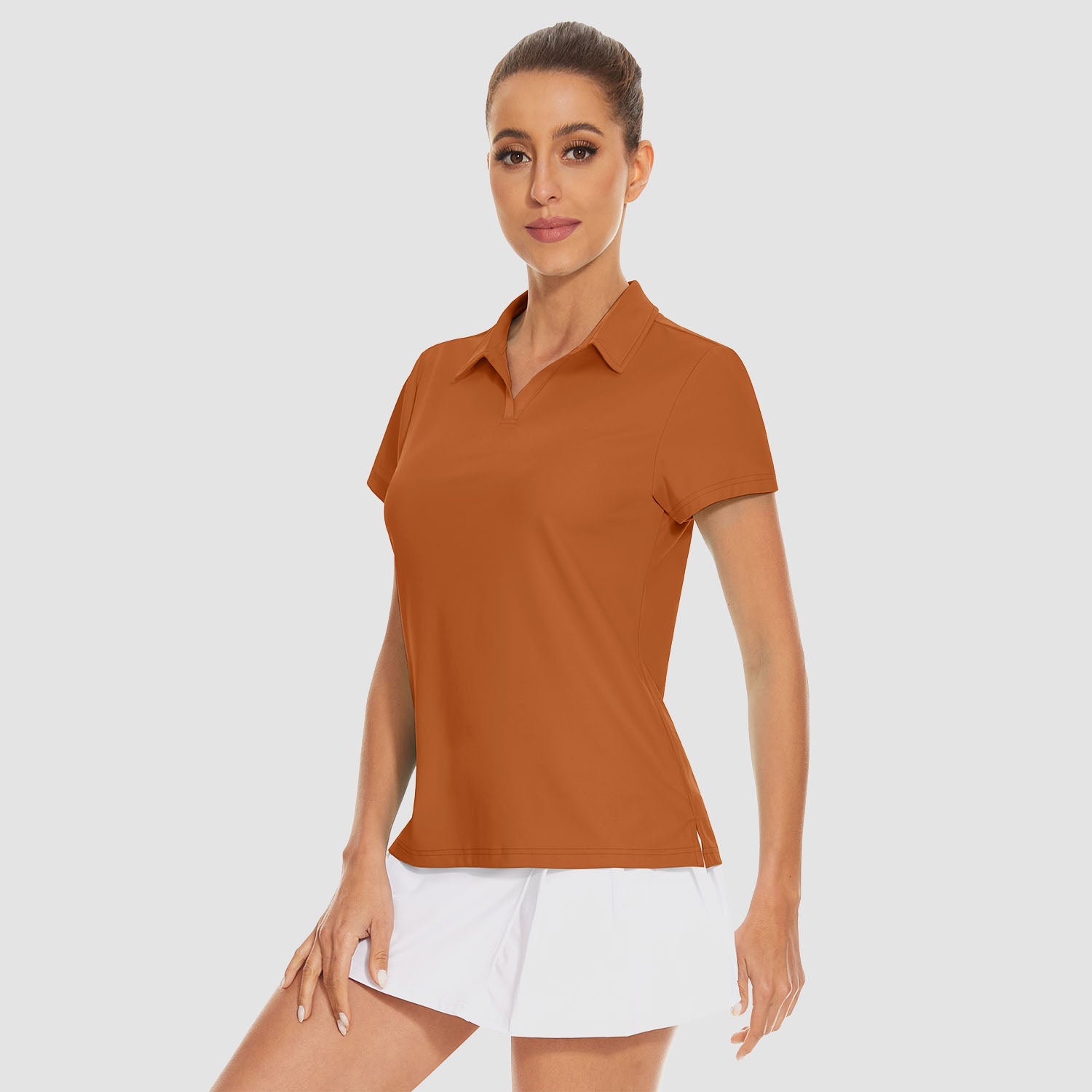 Women's UPF 50+ golf polo shirt light blue V-neck collar quick-dry 4-way stretch athletic fit