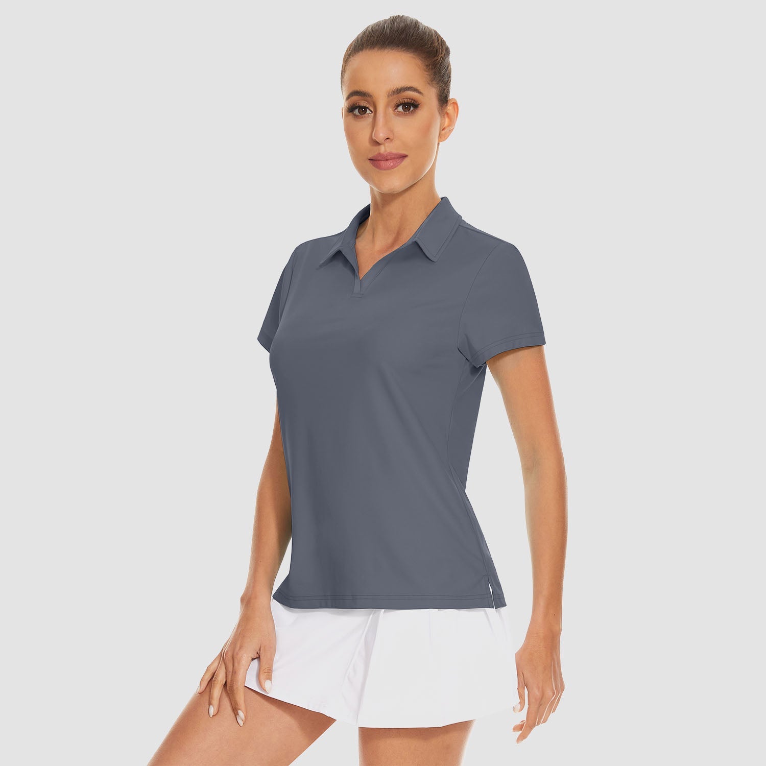 Women's golf polo shirt light blue V-neck collar UPF 50+ quick-dry 4-way stretch breathable fabric