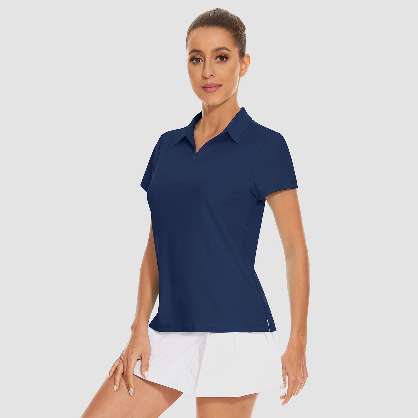 Women's golf polo shirt UPF 50+ V-neck collar quick-dry 4-way stretch lightweight breathable fabric
