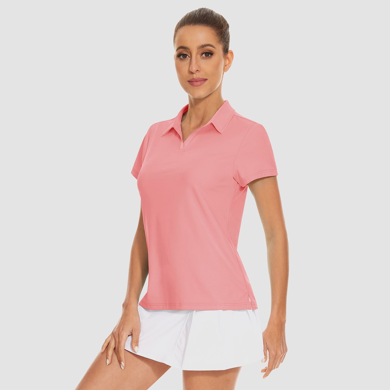 Women's golf polo shirt light blue V-neck collar UPF 50+ quick-dry 4-way stretch breathable fabric