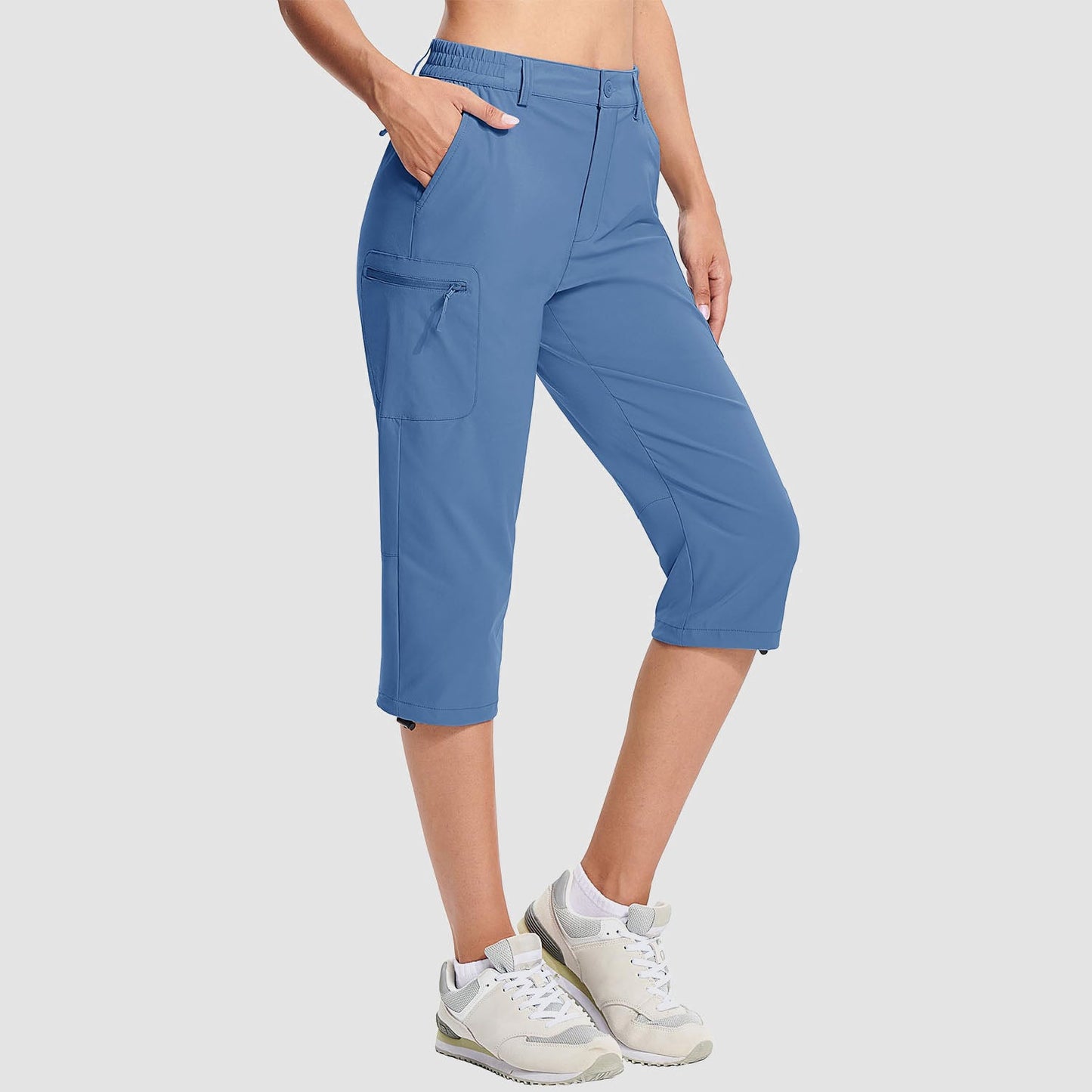 Women's water-resistant hiking capris lightweight breathable stretch fabric with 5-pocket adjustable rope lock