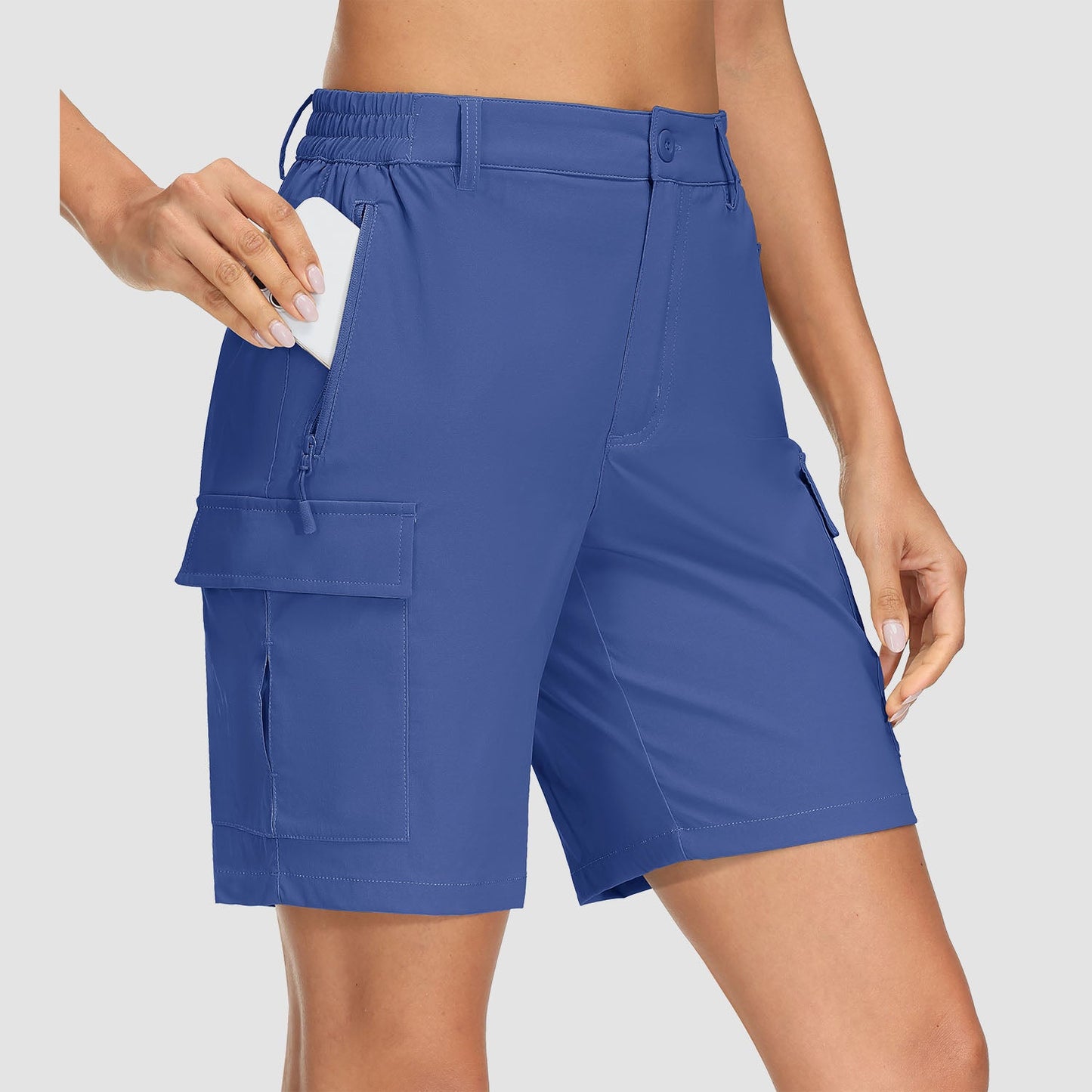 Women's khaki ripstop cargo shorts quick-dry 5-pocket design for hiking and travel