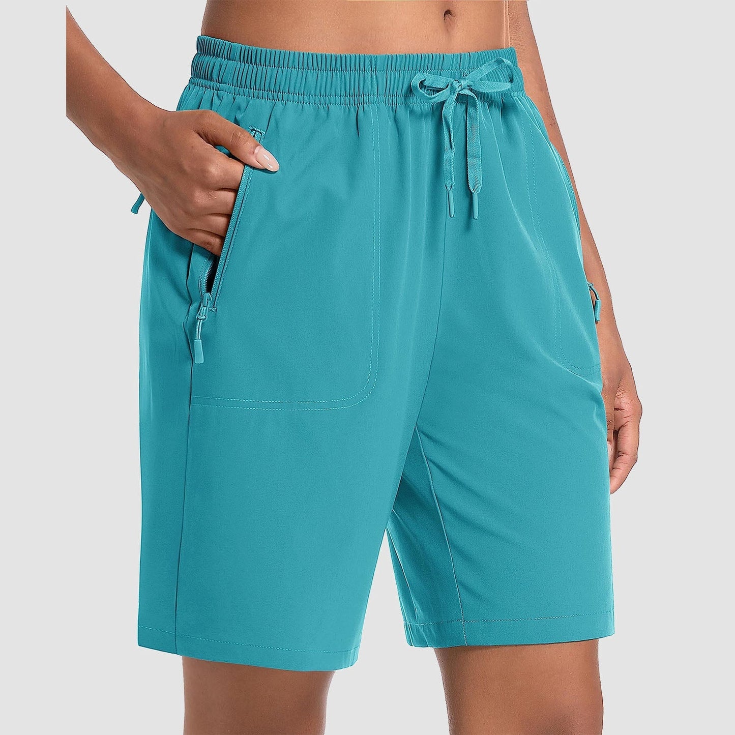 Women's lightweight quick-dry hiking shorts, breathable water-resistant with 3 zip pockets for outdoor adventures