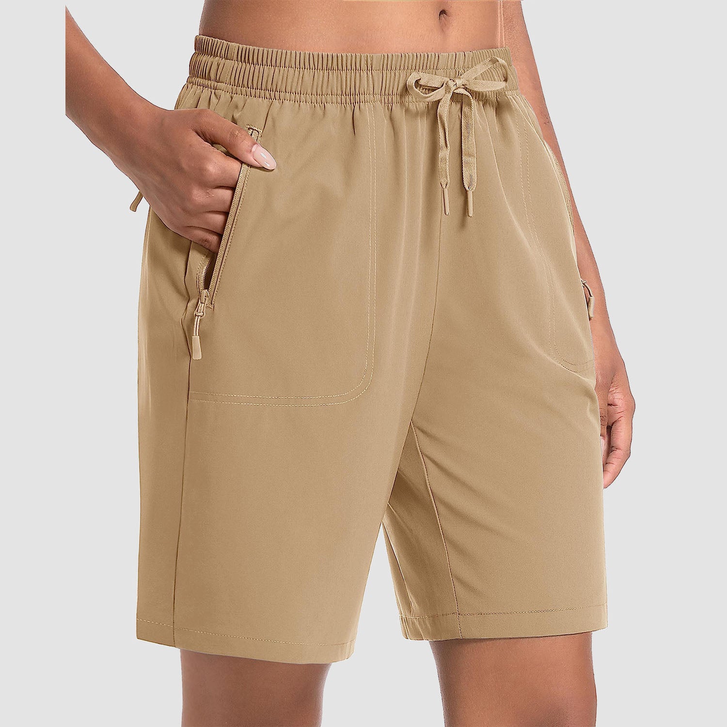 Women's lightweight quick-dry hiking shorts, breathable water-resistant with 3 zip pockets for outdoor
