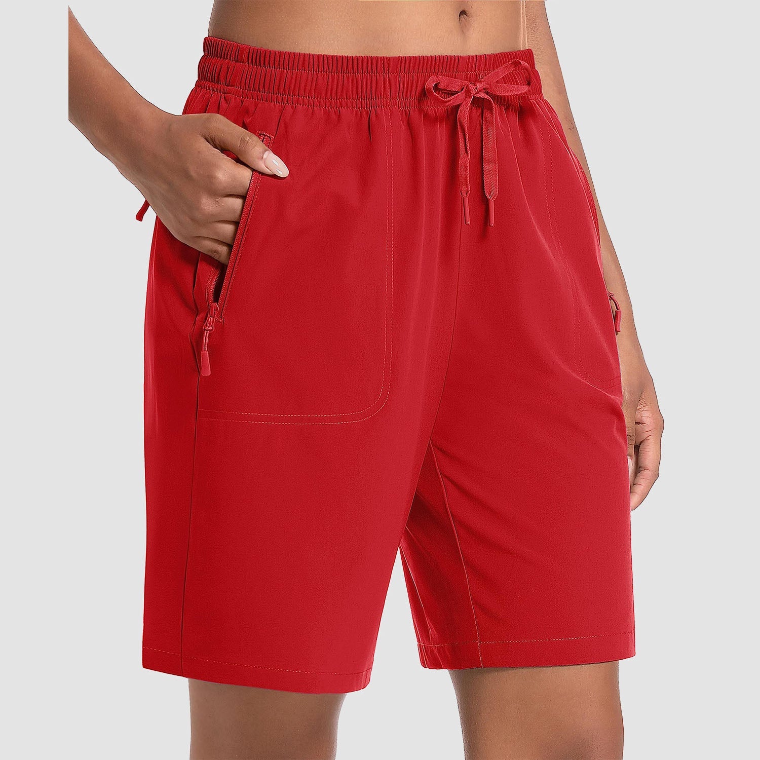 Women's lightweight quick-dry hiking shorts, breathable water-resistant fabric with 3 zip pockets