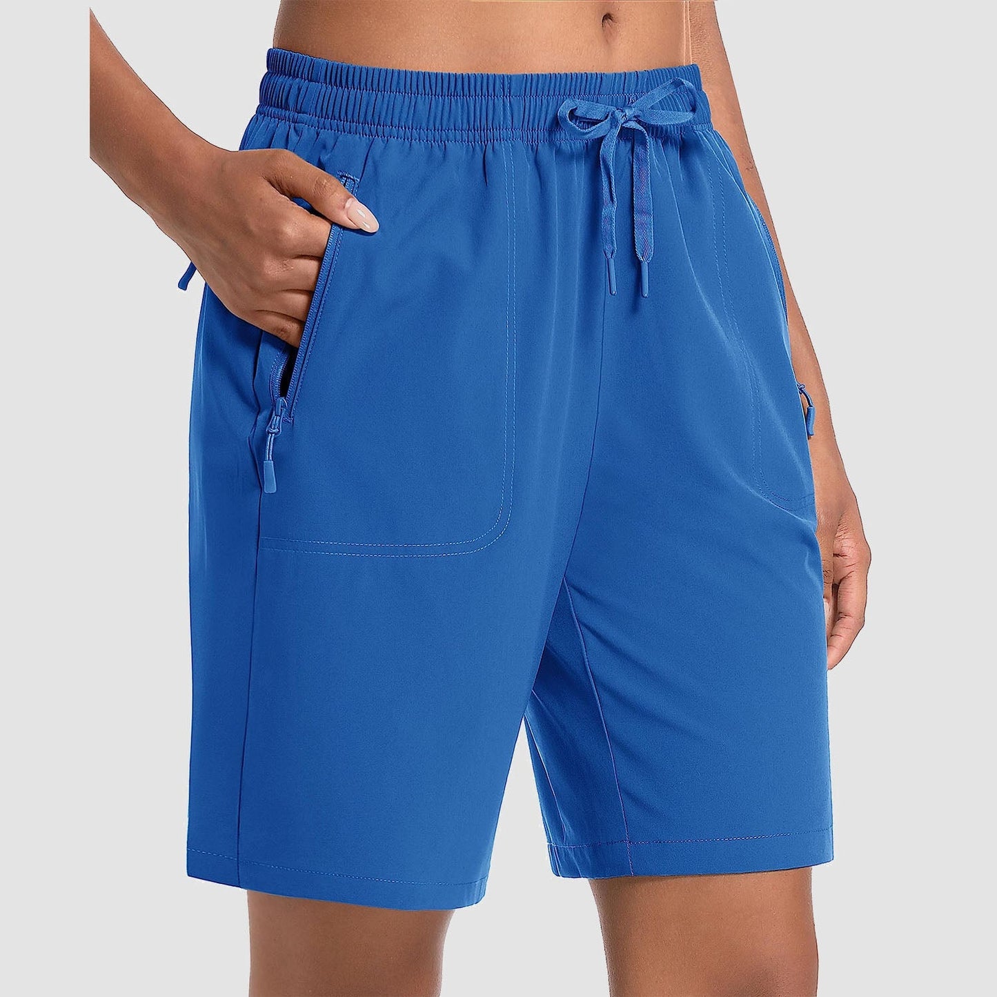 Women's lightweight quick-dry hiking shorts, breathable water-resistant with 3 zip pockets for outdoor adventures