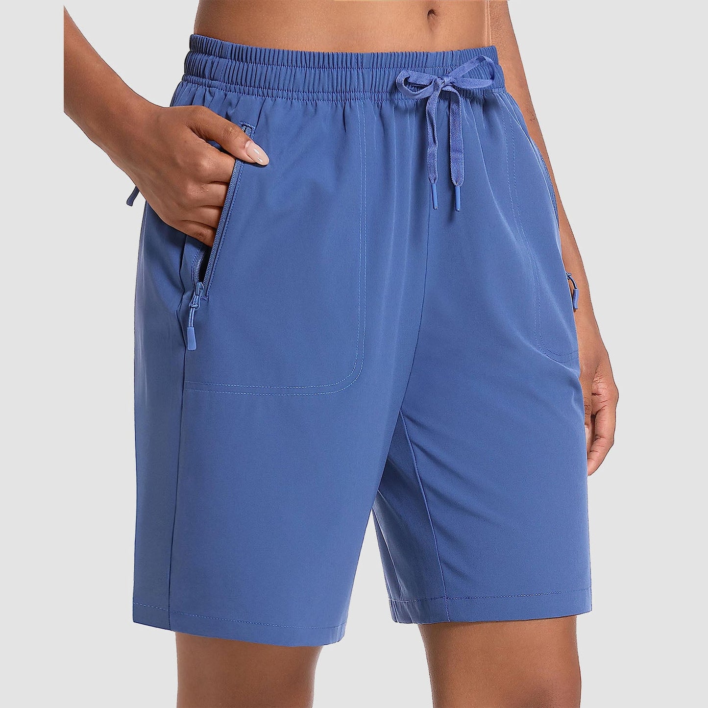 Women's lightweight quick-dry hiking shorts, breathable water-resistant with 3 zip pockets for outdoor adventures