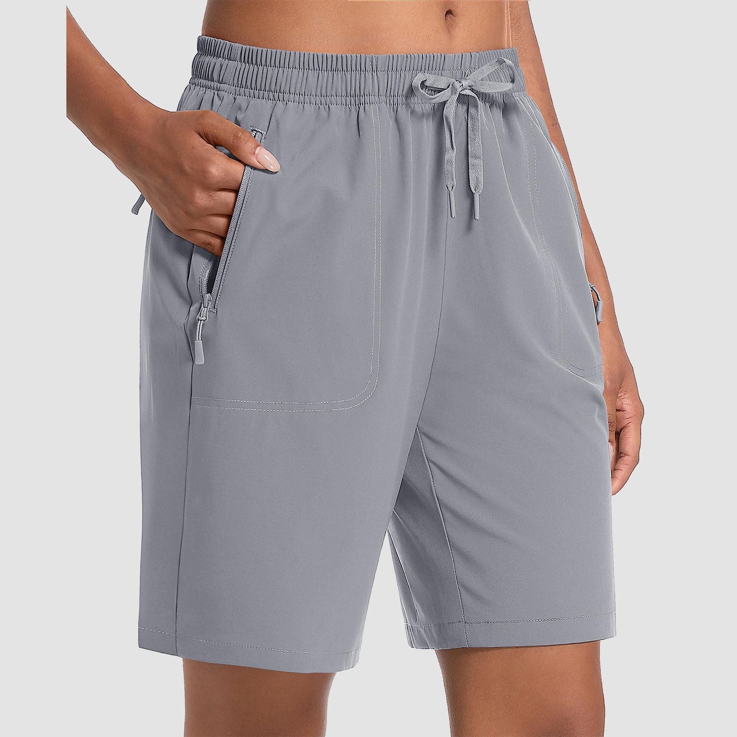 Women's lightweight quick-dry hiking shorts, breathable water-resistant fabric with 3 secure zip pockets