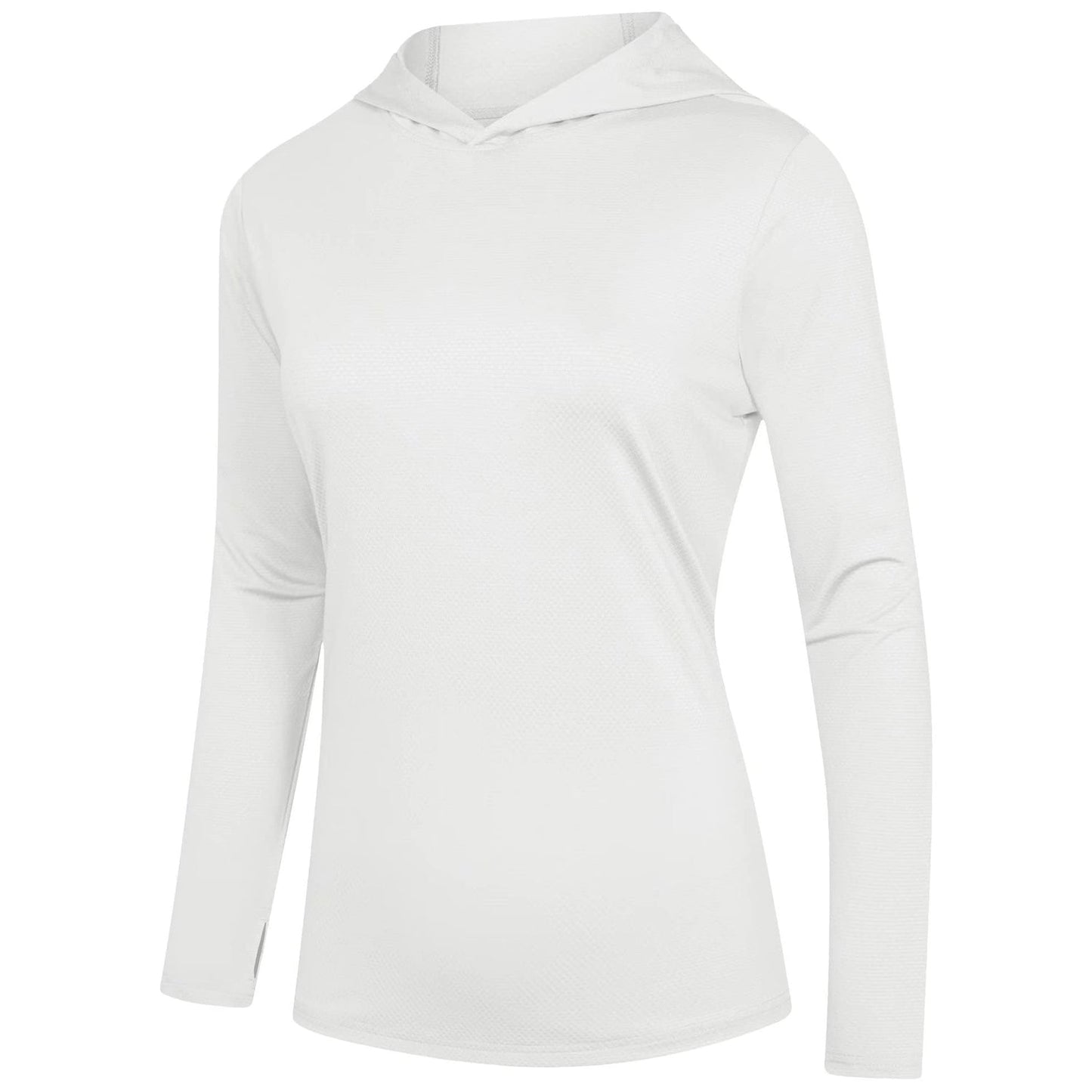 Women's mint UPF 50+ hoodie shirt, lightweight long sleeve sun protection for active outdoors