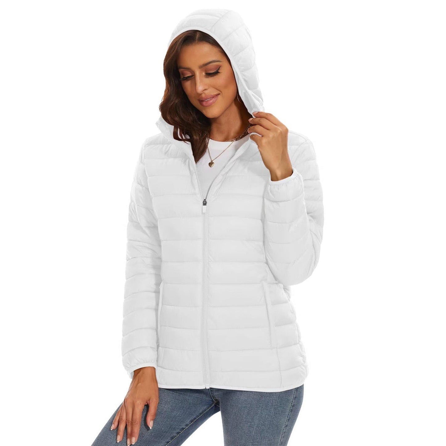 Women's hooded ultra-light puffer jacket full-zip water-resistant windproof packable winter coat