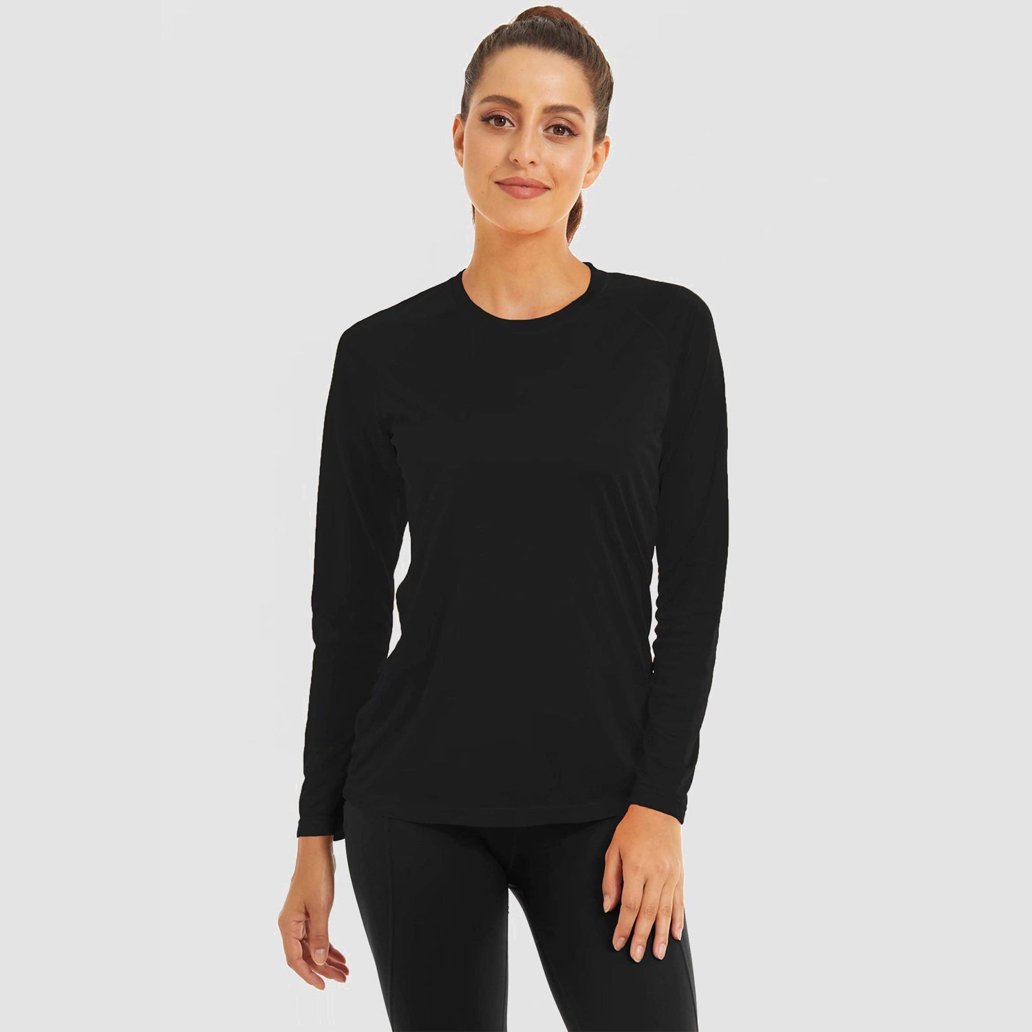 Women's UPF 50+ light blue long sleeve sun shirt, lightweight quick-dry raglan crew neck outdoor top