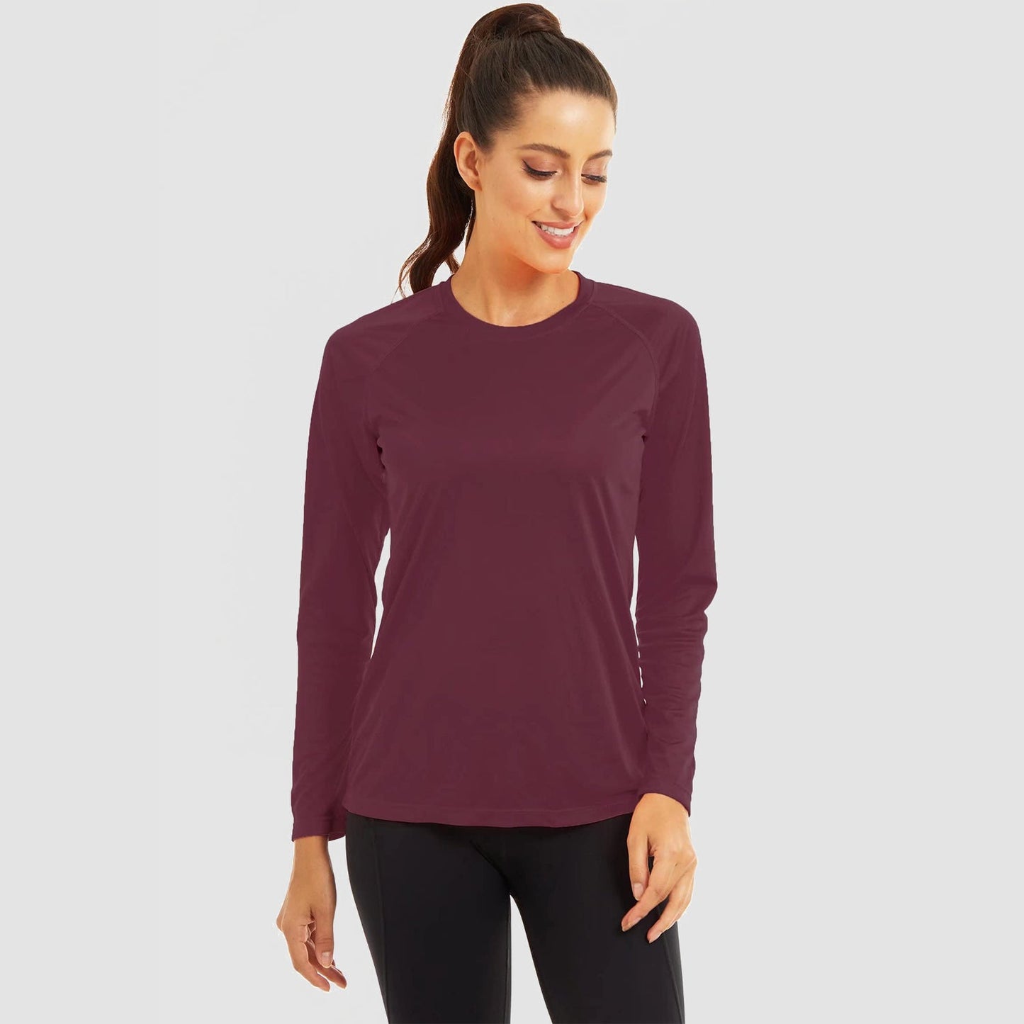 Women's UPF 50+ lightweight crew neck raglan sleeve sun protection shirt, quick-dry outdoor style