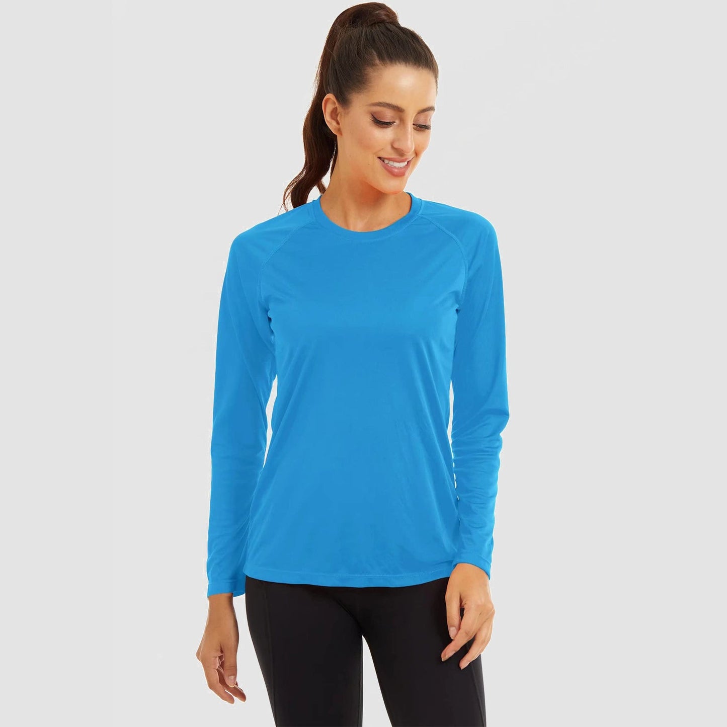 Women's UPF 50+ lightweight quick-dry sun shirt, crew neck raglan sleeve, breathable outdoor protection