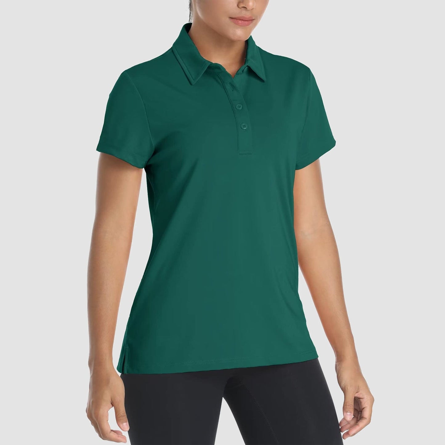 Women's quick-dry golf polo shirt light blue slim-fit short sleeve moisture-wicking breathable stretch