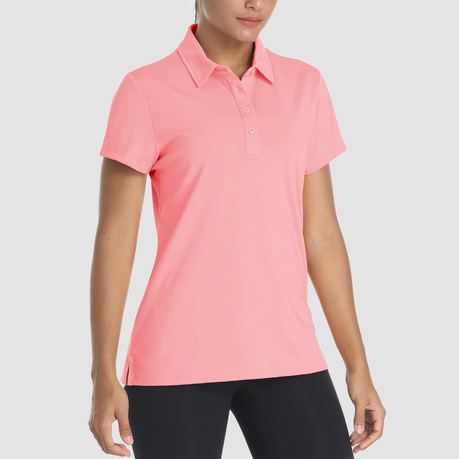 Women's quick-dry golf polo shirt light blue slim fit moisture-wicking short sleeve stretch fabric
