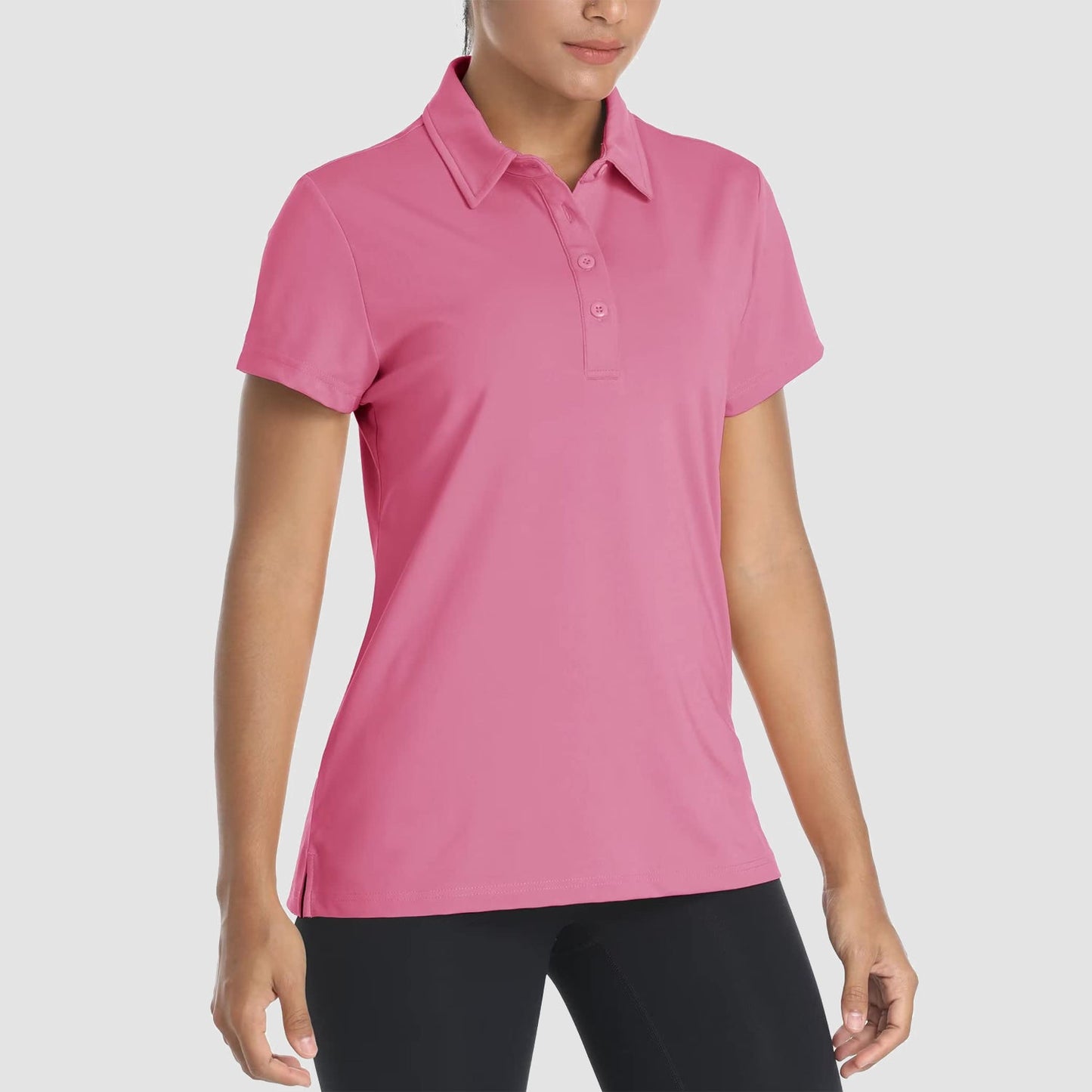 Women's quick-dry golf polo shirt light blue moisture-wicking breathable short sleeve athletic stretch fit