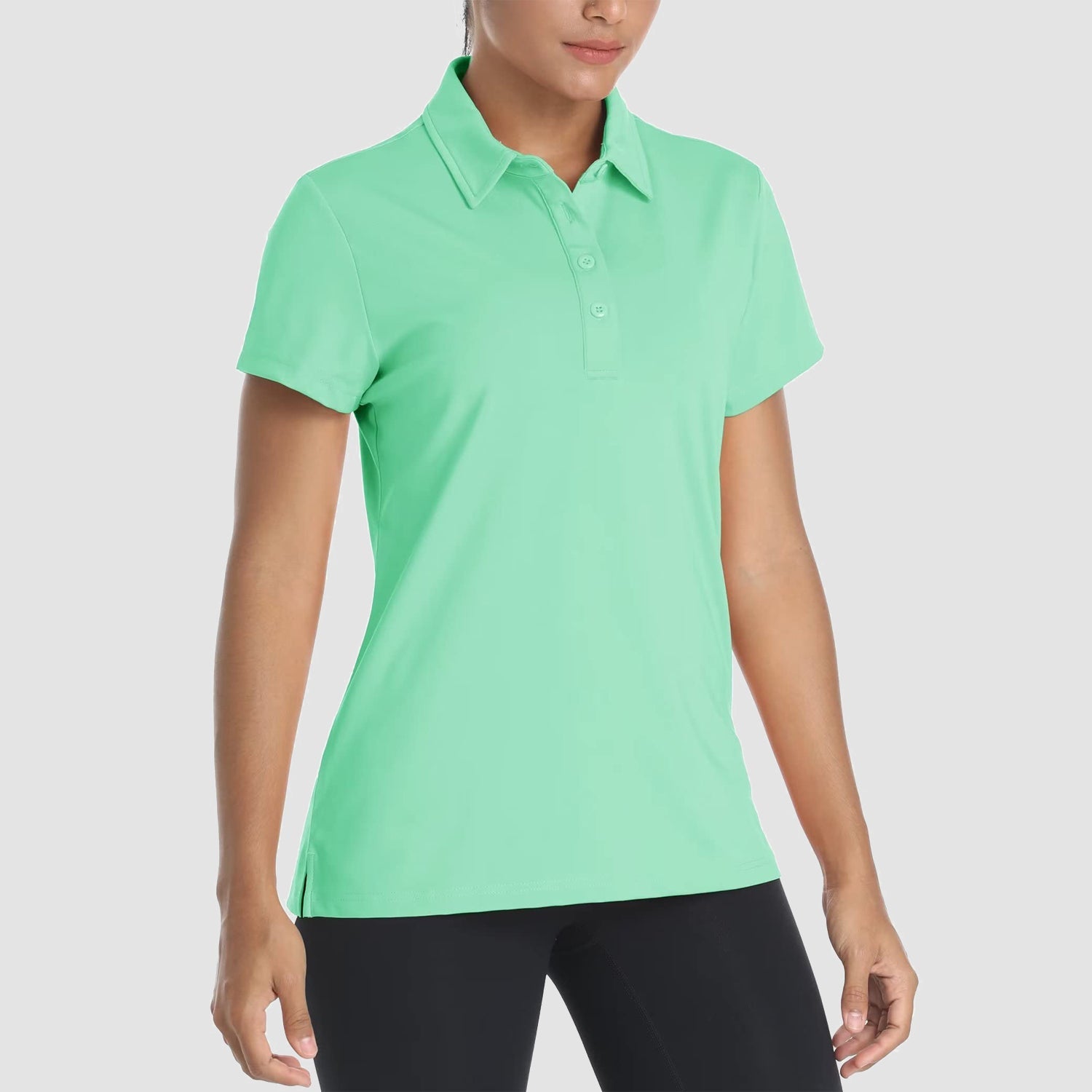 Women's quick-dry golf polo shirt light blue moisture-wicking short sleeve stretch athletic fit