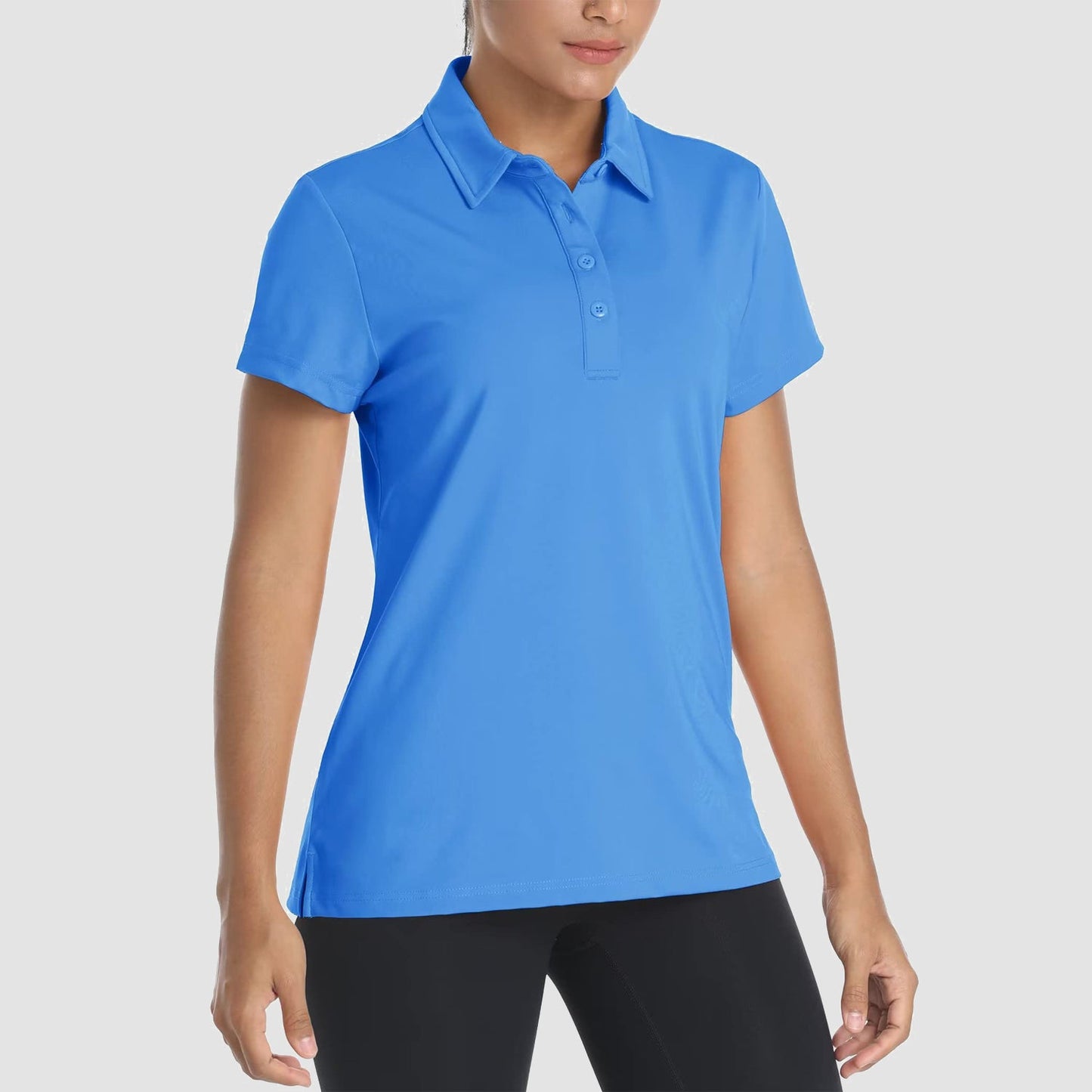 Women's quick-dry golf polo shirt light blue moisture-wicking breathable short sleeve athletic stretch fit