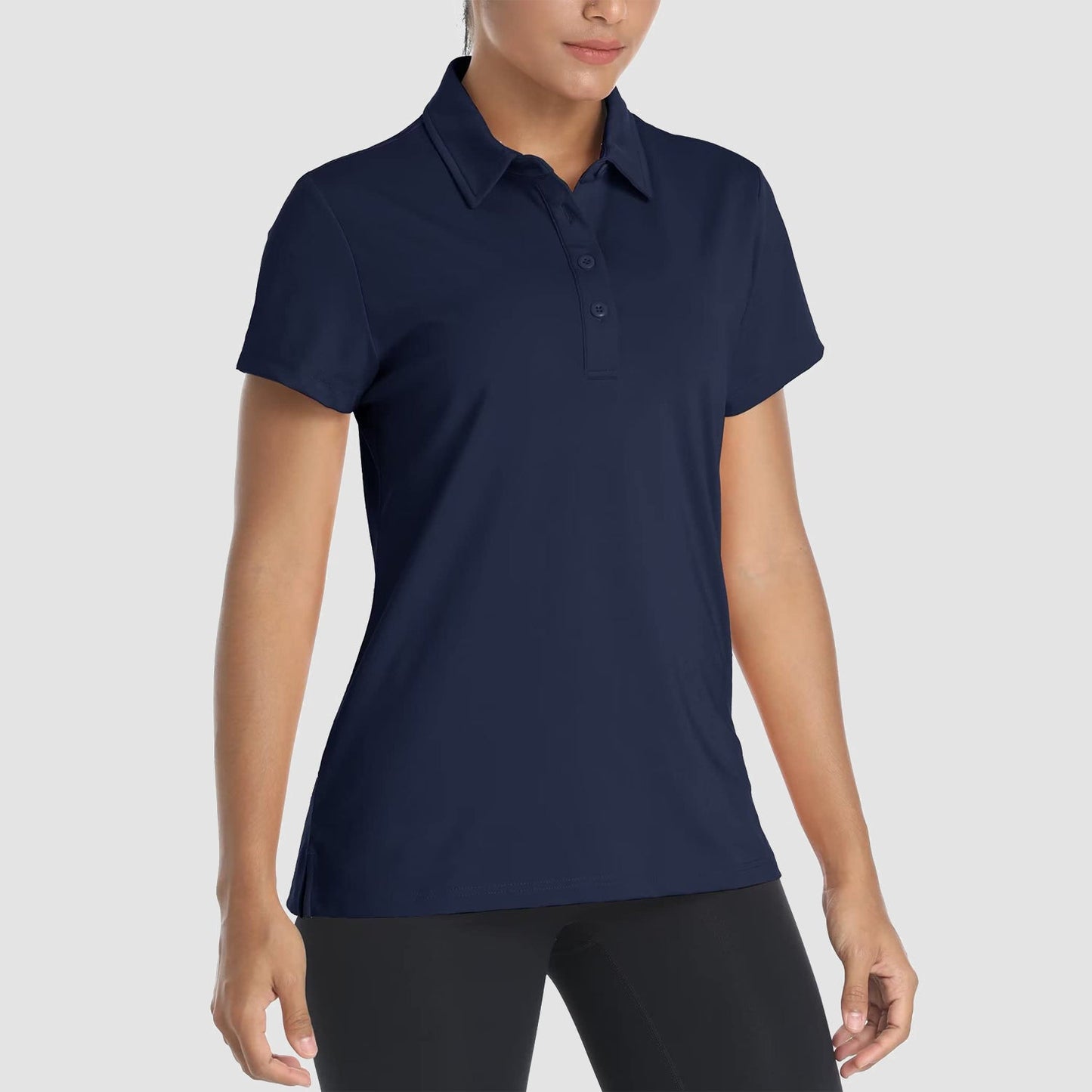 Women's quick-dry golf polo shirt light blue moisture-wicking short sleeve breathable stretch fit