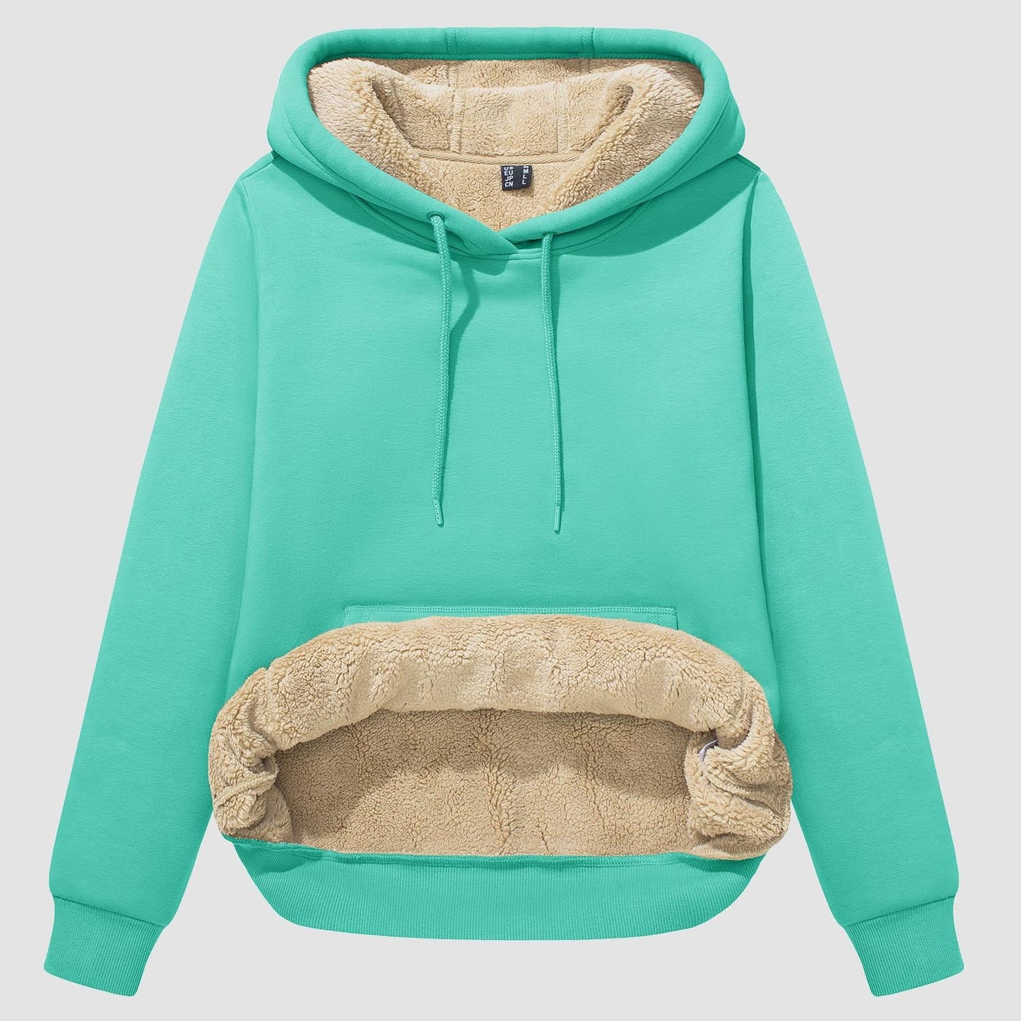 Women's sherpa hoodie fleece-lined pullover with kangaroo pocket, windproof warm thermal cozy layer