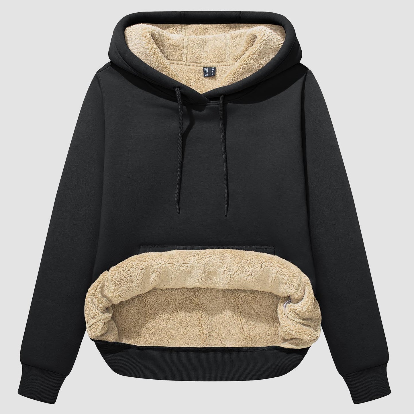 Women's sherpa hoodie fleece-lined pullover with kangaroo pocket, windproof warm thermal cozy layer