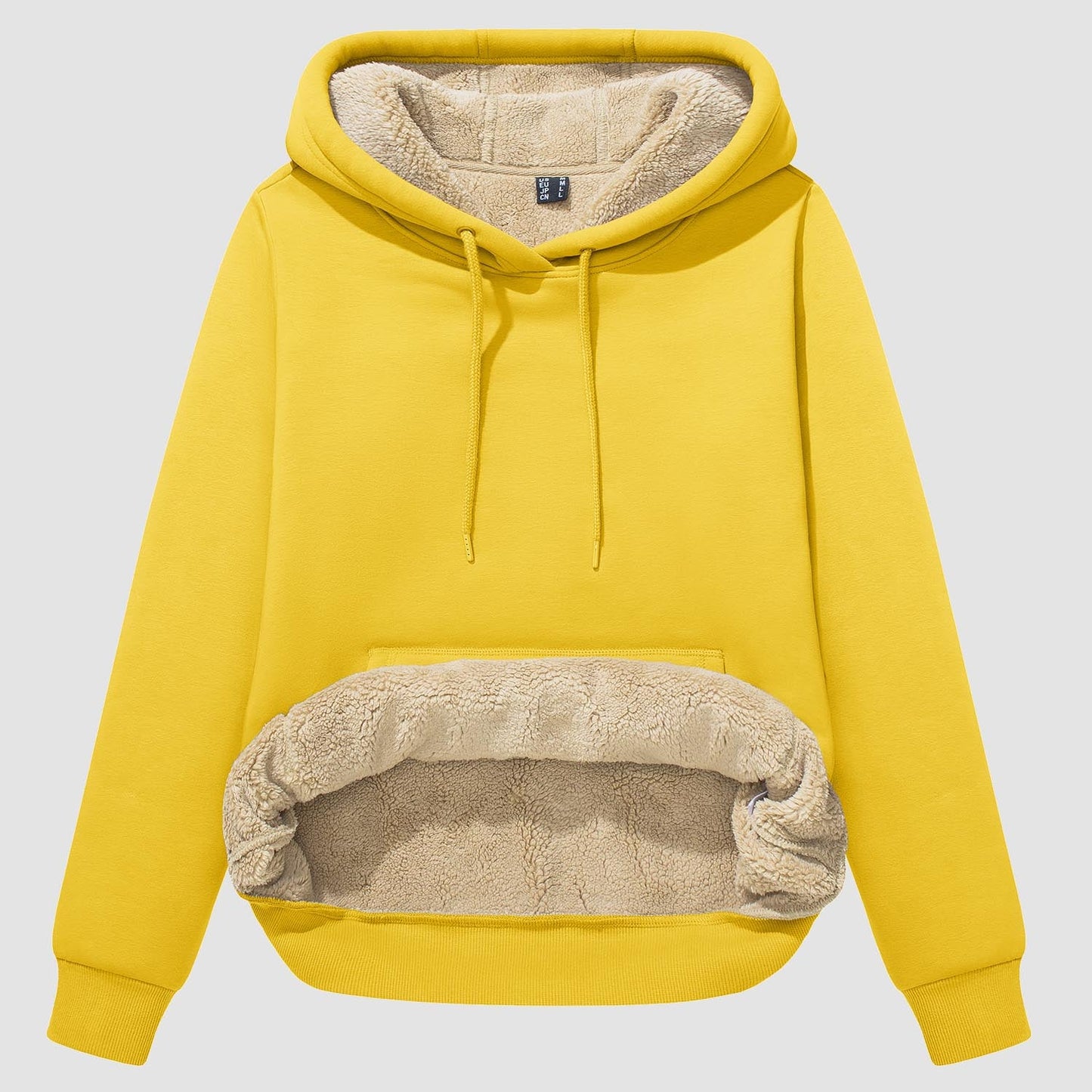 Women's sherpa hoodie fleece-lined pullover with kangaroo pocket, windproof warm thermal cozy layer
