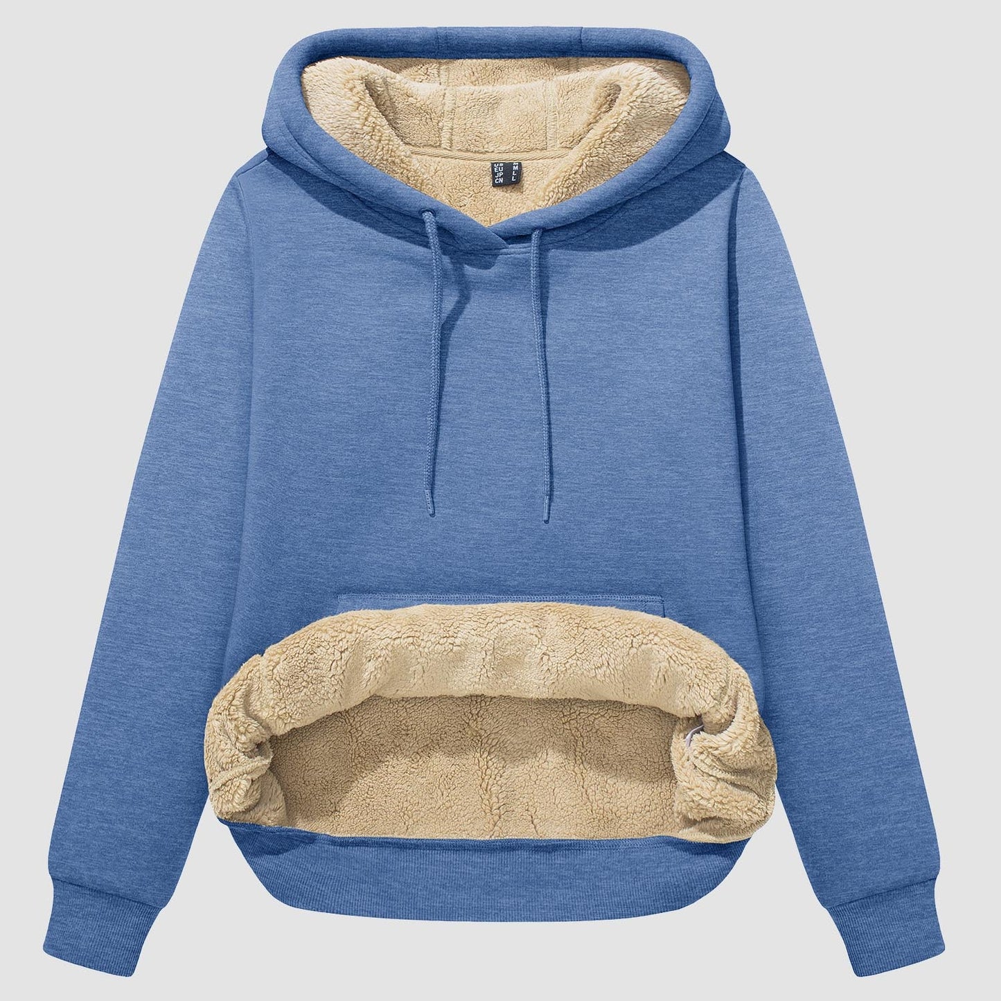 Women's sherpa hoodie fleece-lined pullover with kangaroo pocket, windproof and thermal for cold days