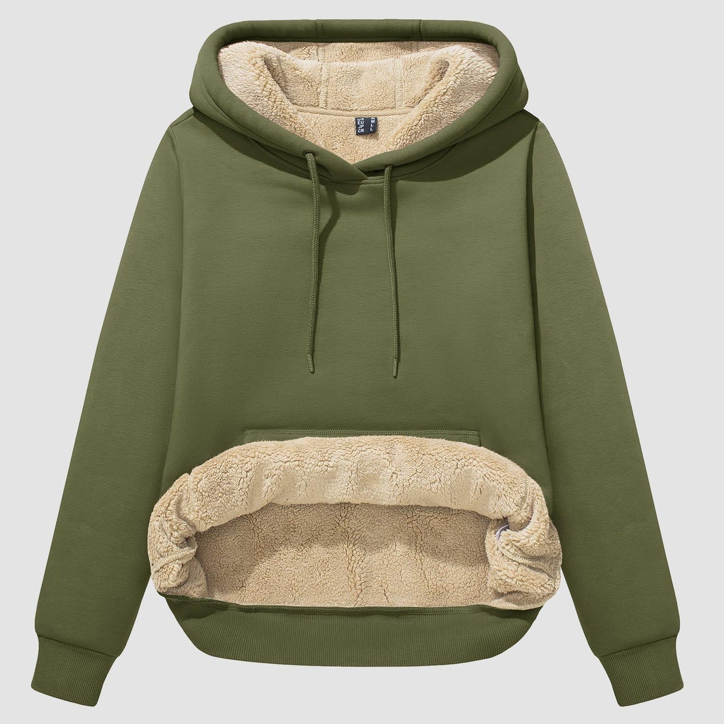 Women's sherpa hoodie fleece-lined pullover with kangaroo pocket, windproof warm thermal casual fit