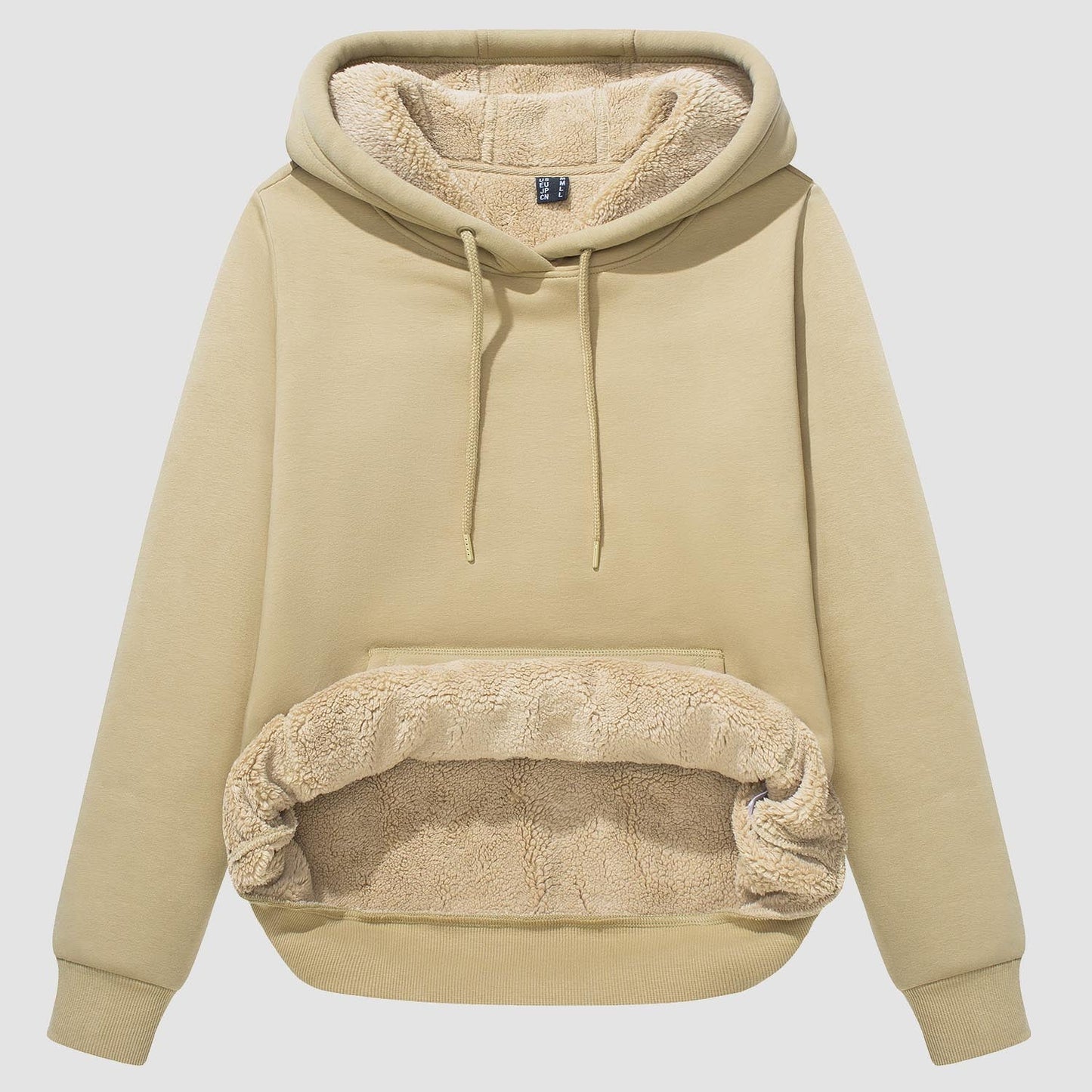 Women's sherpa-lined fleece hoodie pullover with kangaroo pocket, windproof warm thermal cozy fit