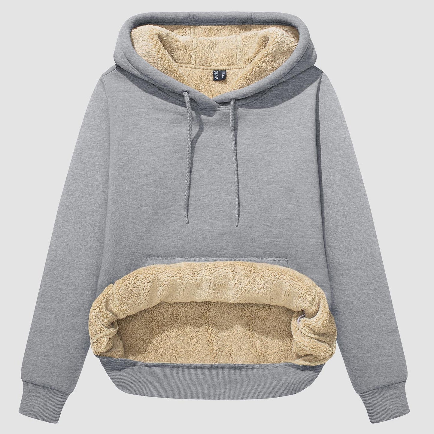 Women's sherpa hoodie fleece-lined pullover with kangaroo pocket, windproof warm thermal cozy layer