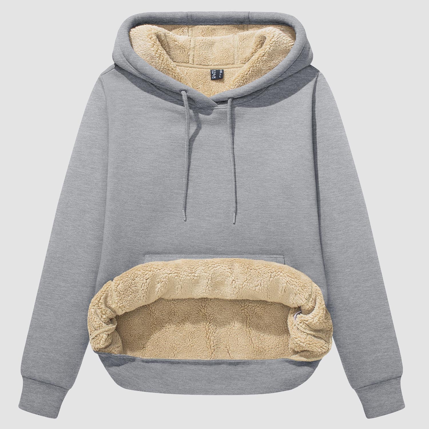Women's sherpa hoodie fleece-lined pullover with kangaroo pocket, windproof warm thermal cozy layer