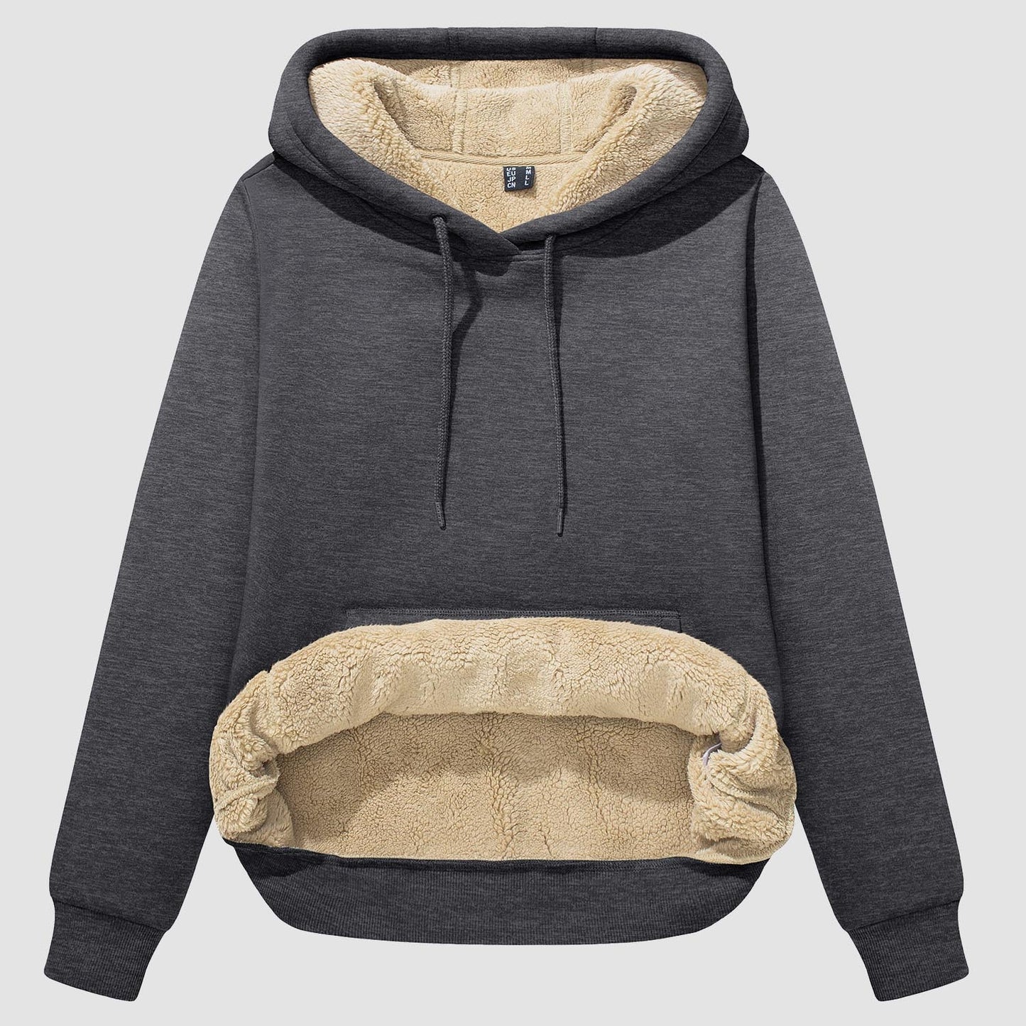 Women's sherpa hoodie fleece-lined pullover with kangaroo pocket, windproof warm thermal cozy fit