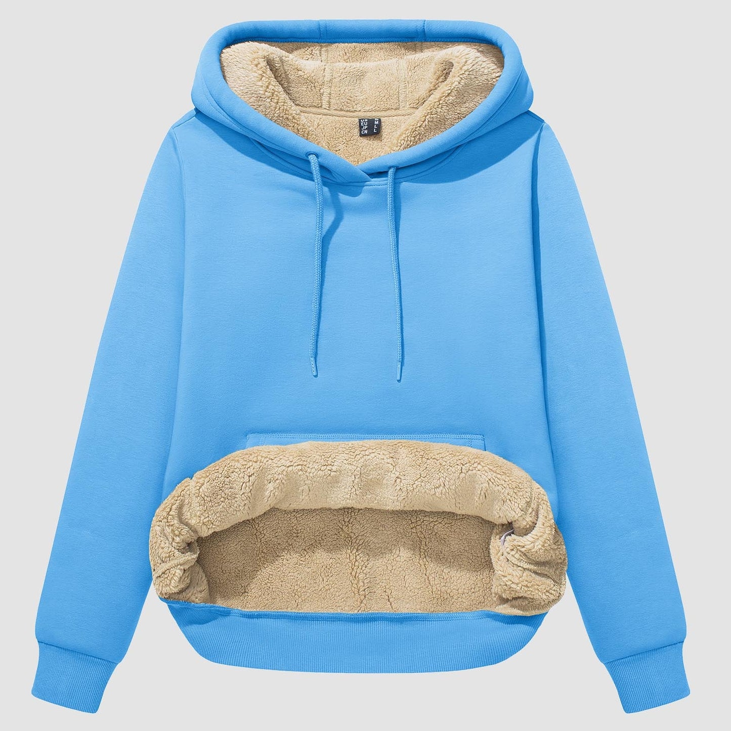 Women's sherpa hoodie fleece-lined pullover with kangaroo pocket, windproof warm thermal cozy layer