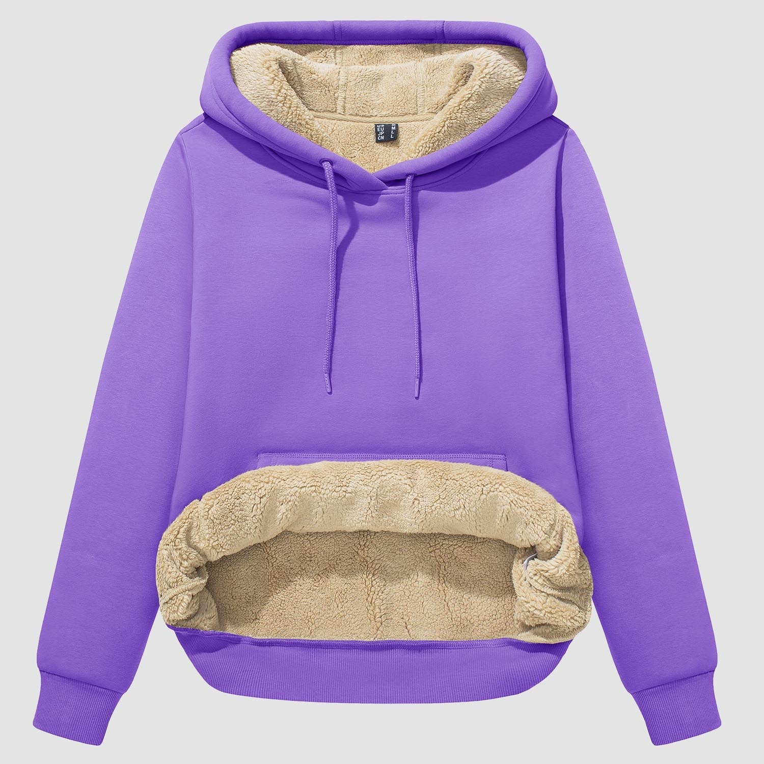 Women's sherpa hoodie fleece-lined pullover with kangaroo pocket, windproof warm thermal cozy layer