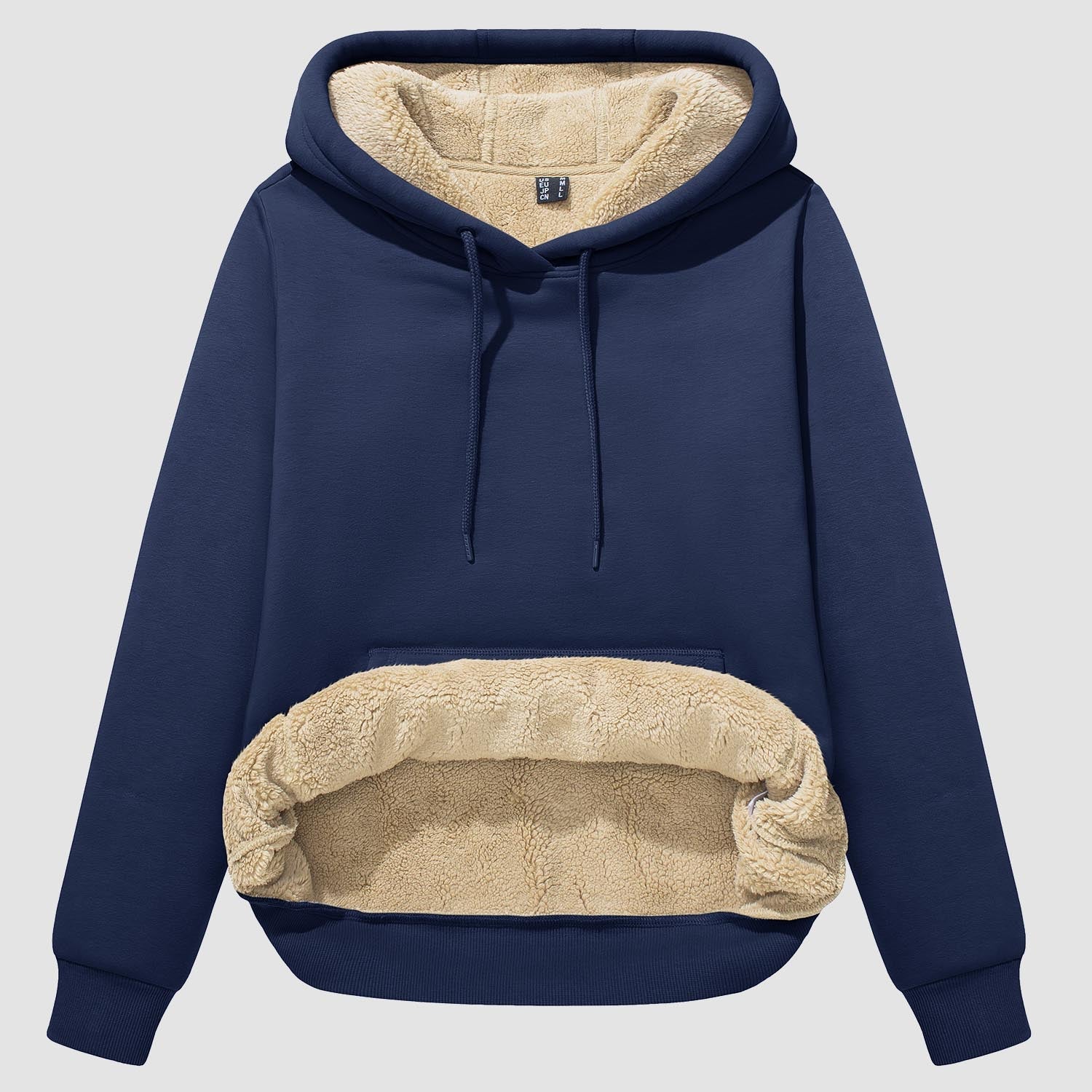 Women's sherpa hoodie fleece-lined pullover with kangaroo pocket, windproof warm cozy casual fit