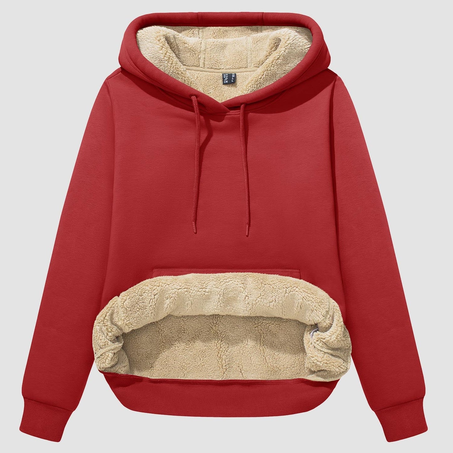Women's sherpa hoodie fleece-lined pullover with kangaroo pocket, windproof warm thermal cozy fit