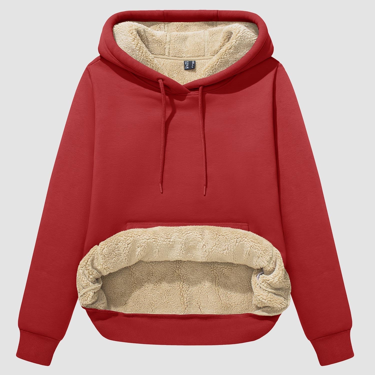 Women's sherpa hoodie fleece-lined pullover with kangaroo pocket, windproof warm thermal cozy fit