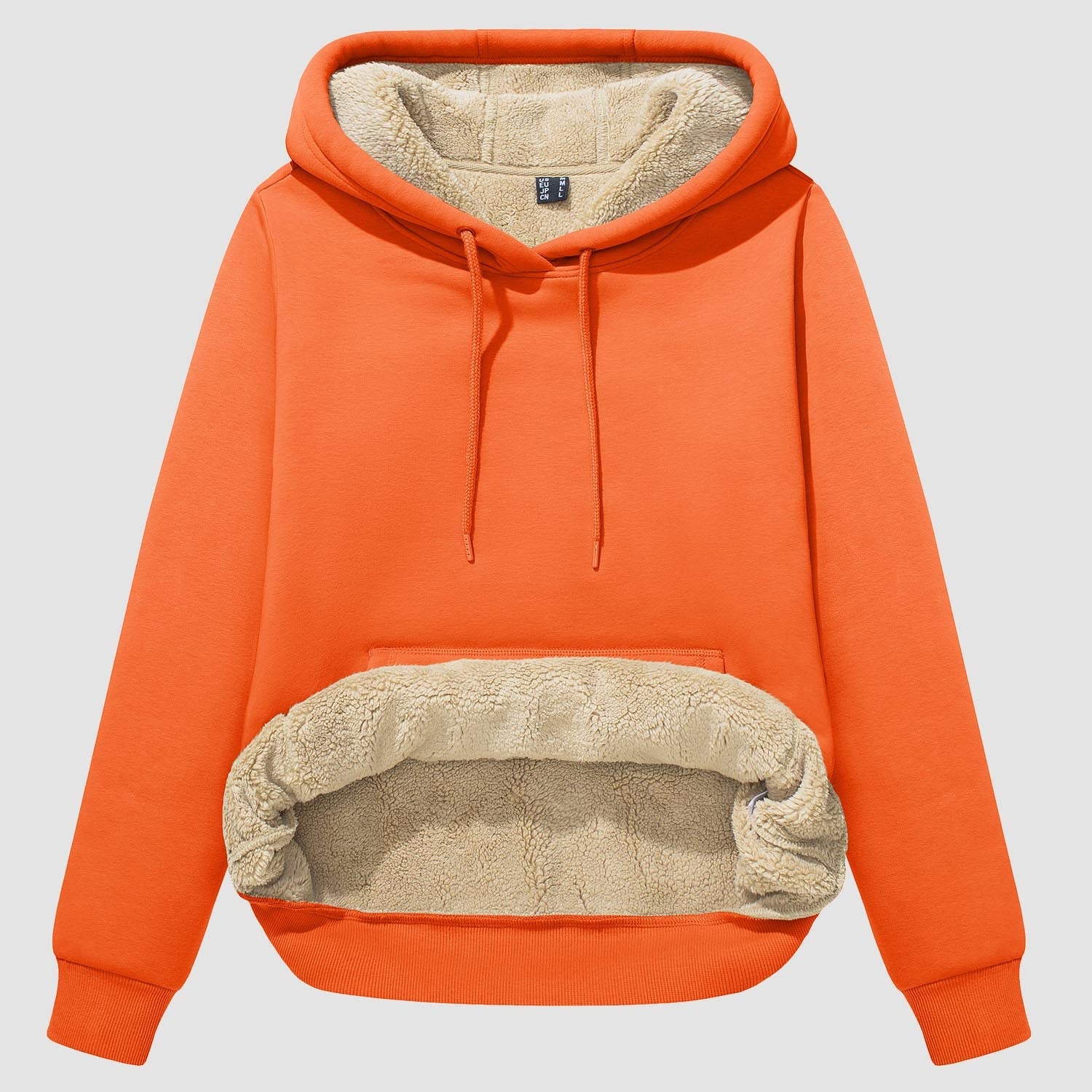 Women's sherpa hoodie fleece-lined pullover with kangaroo pocket, windproof warm thermal casual fit