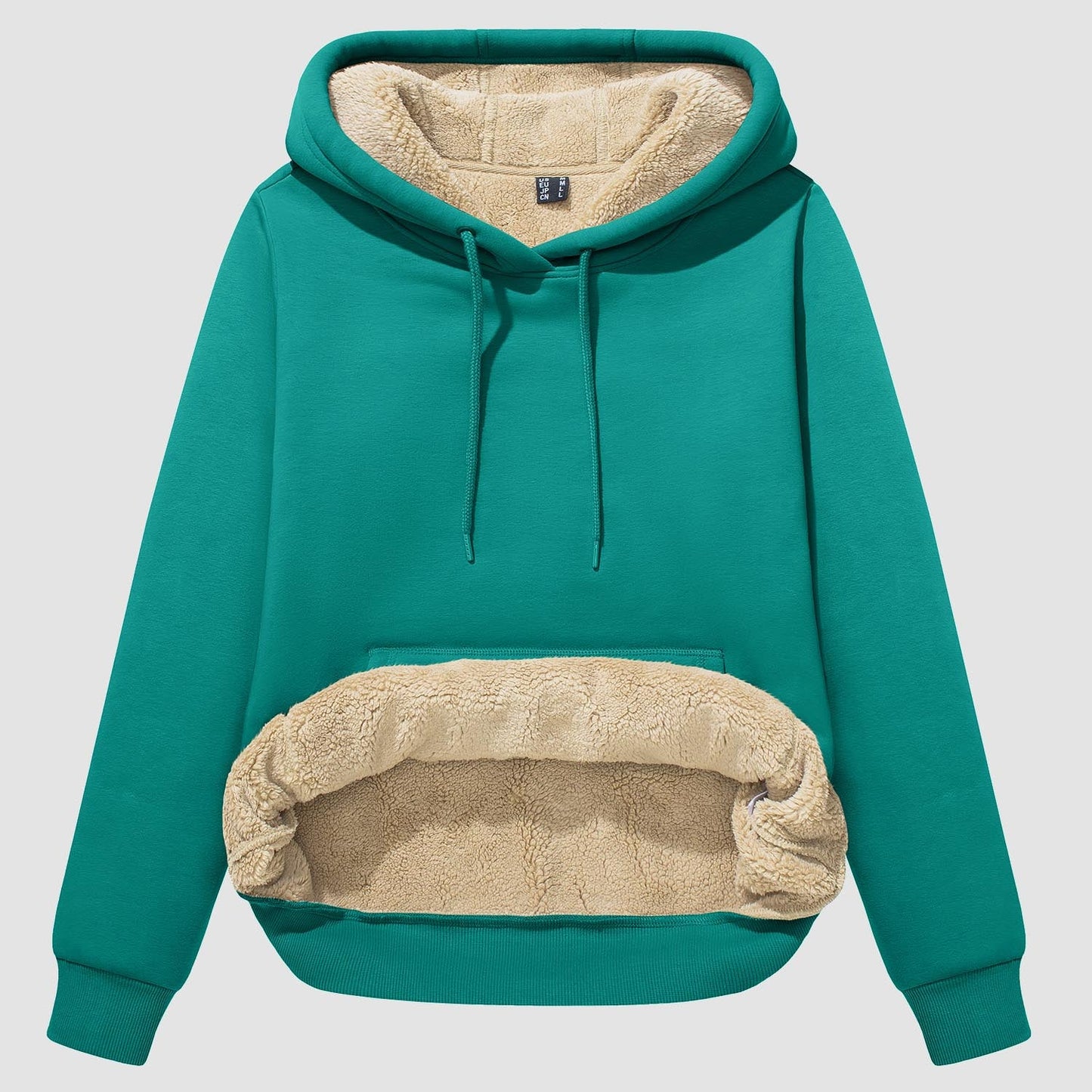 Women's sherpa hoodie fleece-lined pullover with kangaroo pocket, windproof thermal cozy layer