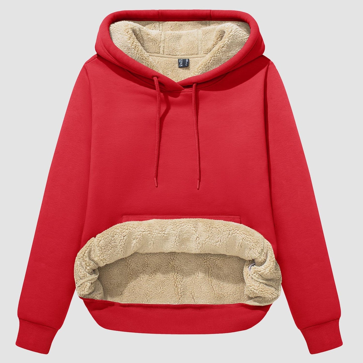 Women's sherpa hoodie fleece-lined pullover with kangaroo pocket, windproof warm thermal cozy layer