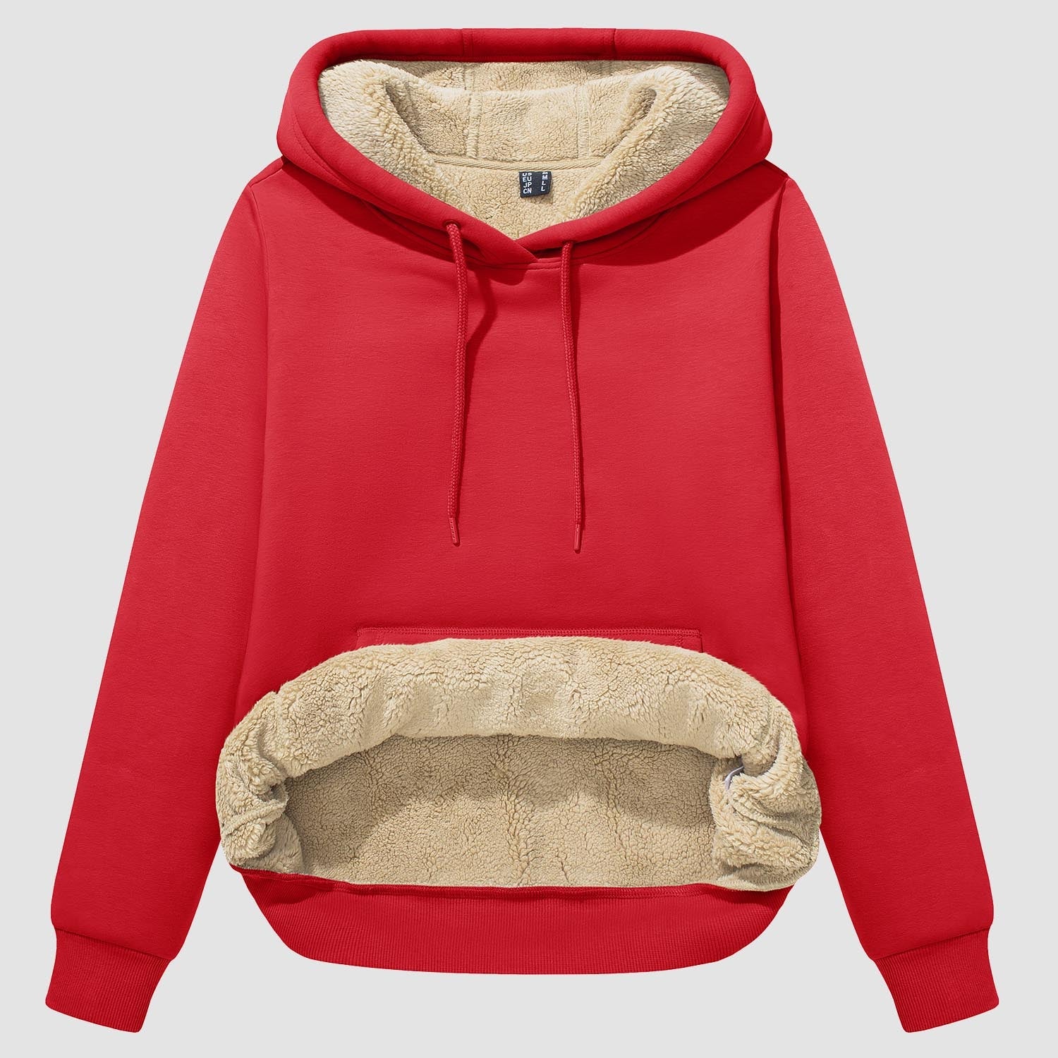 Women's sherpa hoodie fleece-lined pullover with kangaroo pocket, windproof warm thermal cozy layer