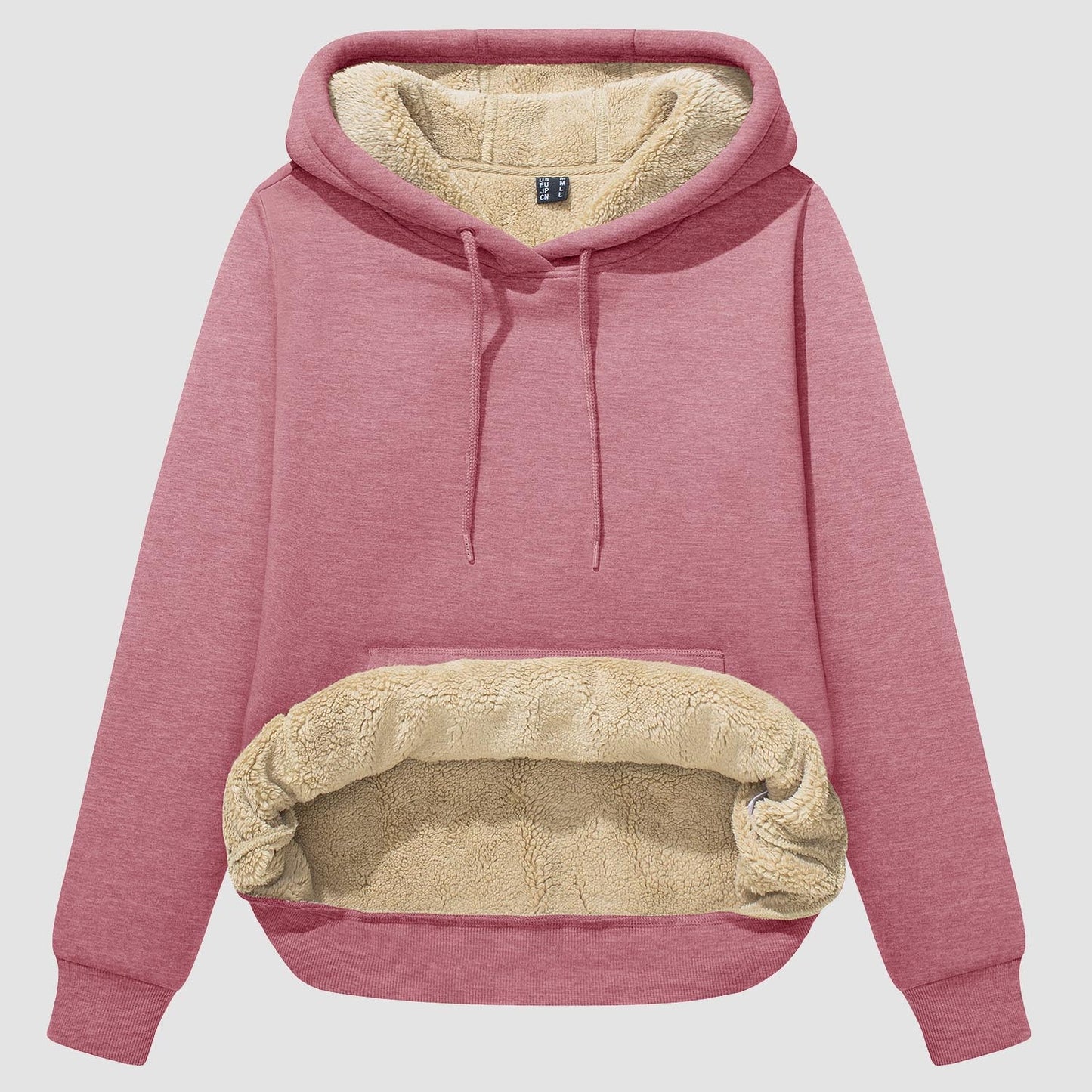 Women's sherpa hoodie fleece-lined pullover with kangaroo pocket, windproof thermal cozy layer