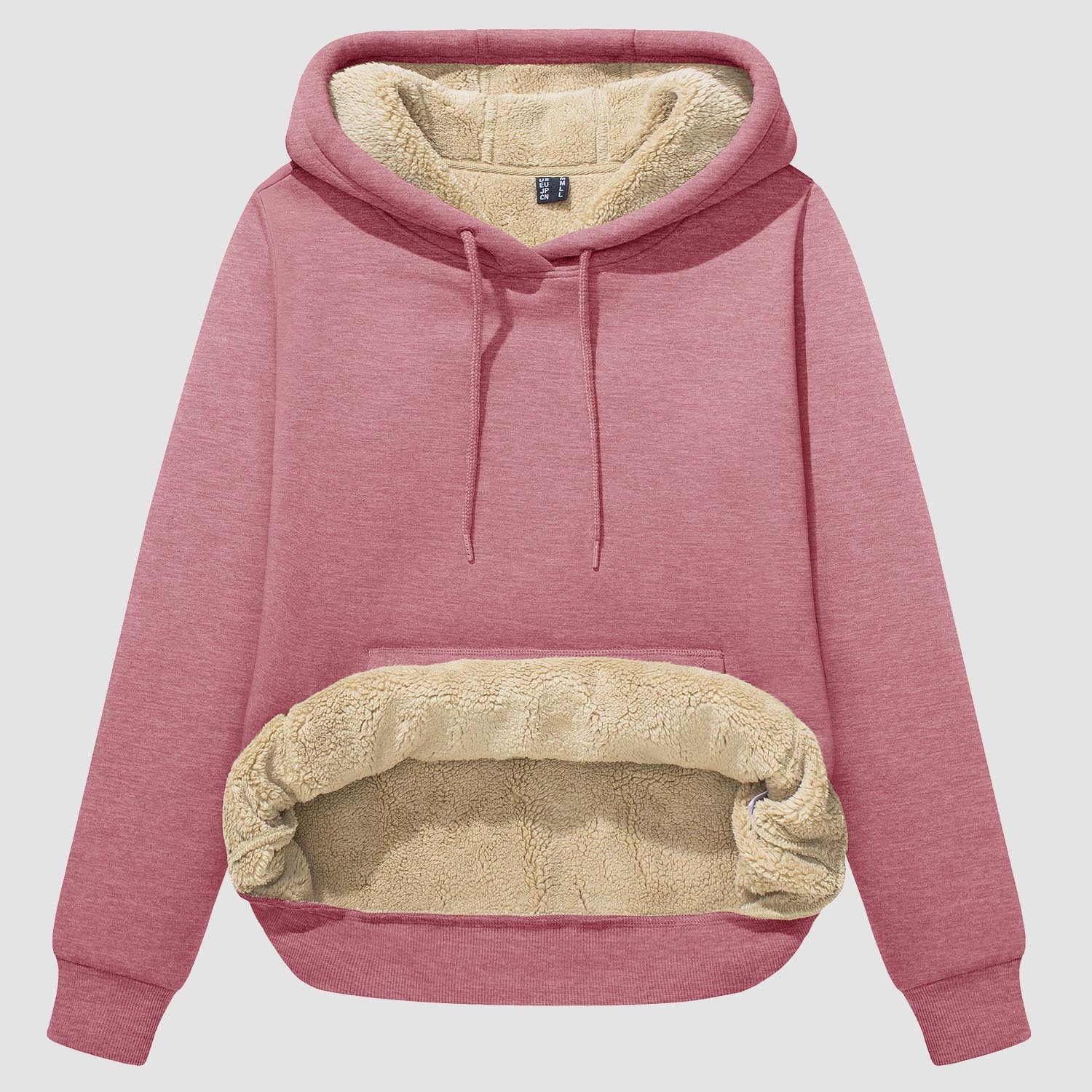 Women's sherpa hoodie fleece-lined pullover with kangaroo pocket, windproof thermal cozy layer