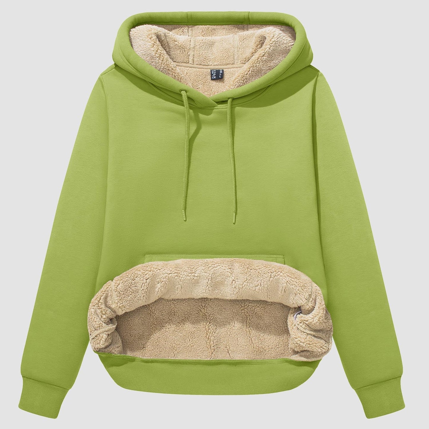 Women's sherpa hoodie fleece-lined pullover with kangaroo pocket, windproof warm thermal casual fit