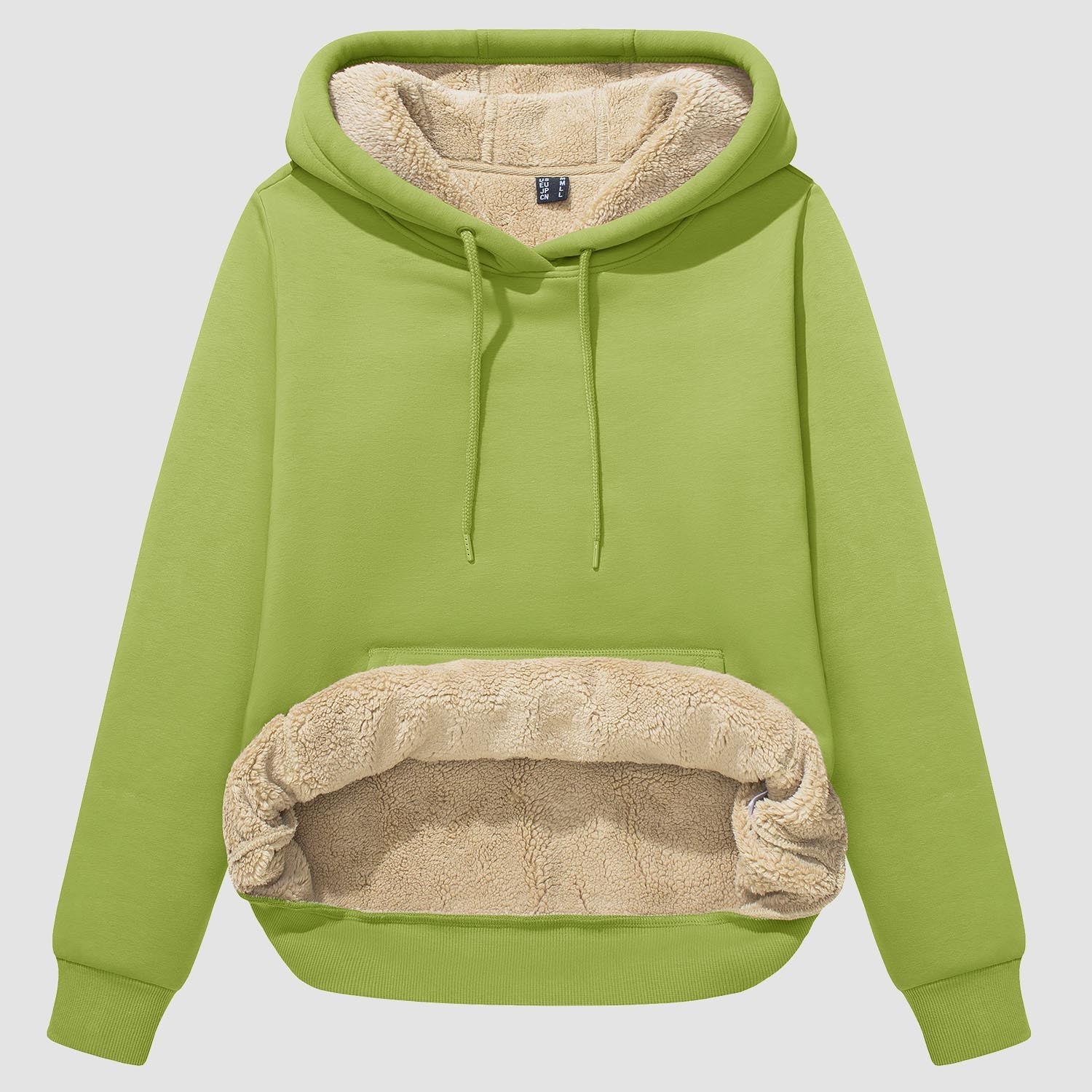 Women's sherpa hoodie fleece-lined pullover with kangaroo pocket, windproof warm thermal casual fit