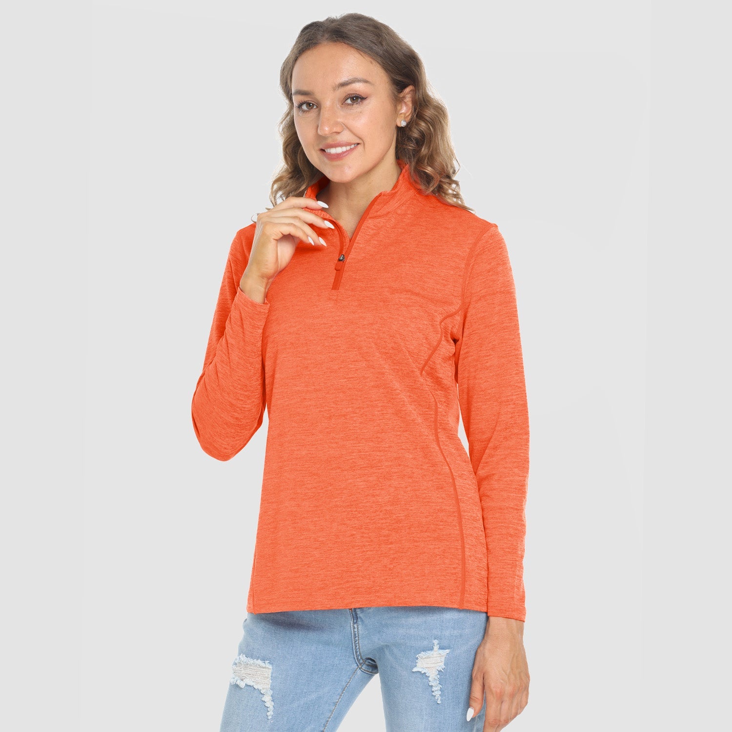 Women's long sleeve quarter-zip UPF50+ running shirt lightweight breathable sun protection activewear