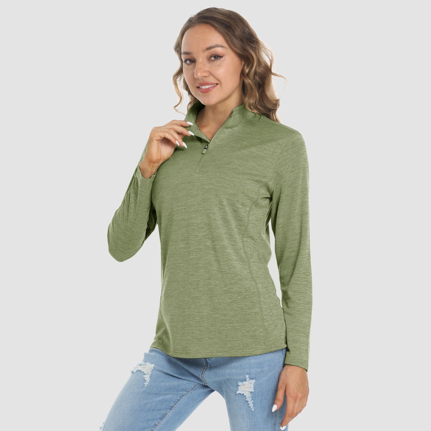 Women's long sleeve 1/4 zip UPF50+ running shirt lightweight breathable quick-dry sun protection top