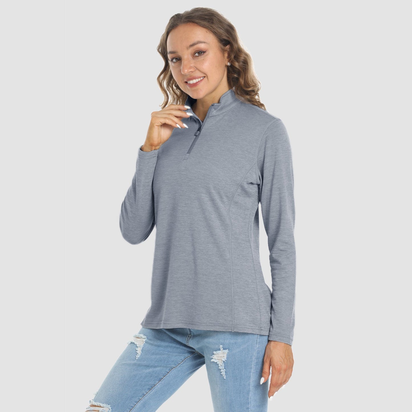 Women's long sleeve 1/4 zip UPF50+ running shirt lightweight breathable sun protection activewear